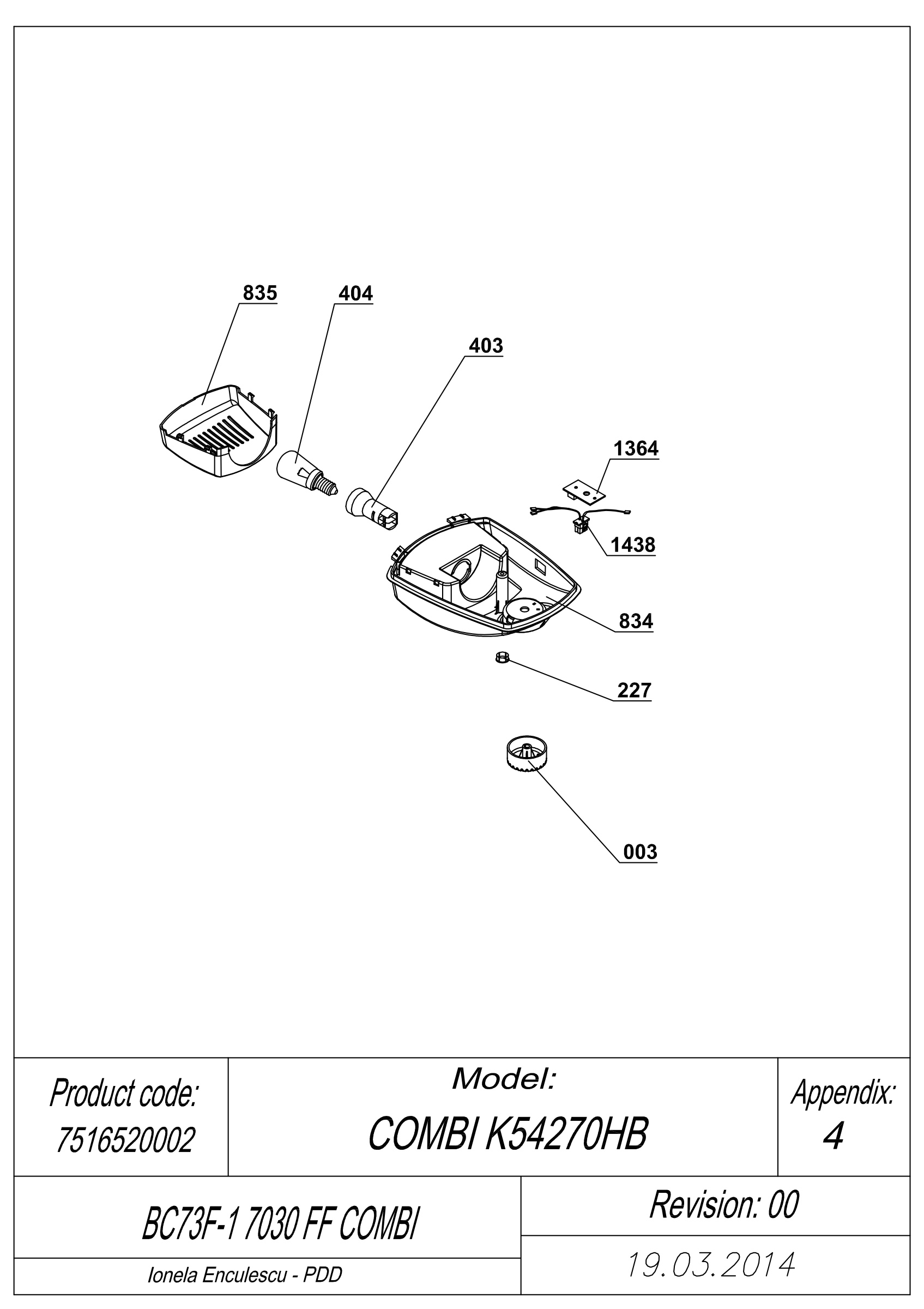 EXPLODED VIEW POTENTIOMETER BC73F-1 BI 7030 FF COMBI