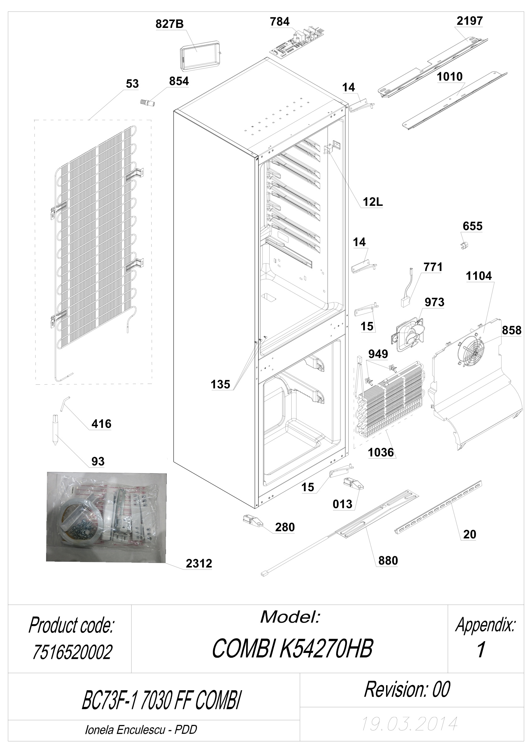 EXPLODED VIEW CABINET BC73F-1 BI 7030 FF COMBI