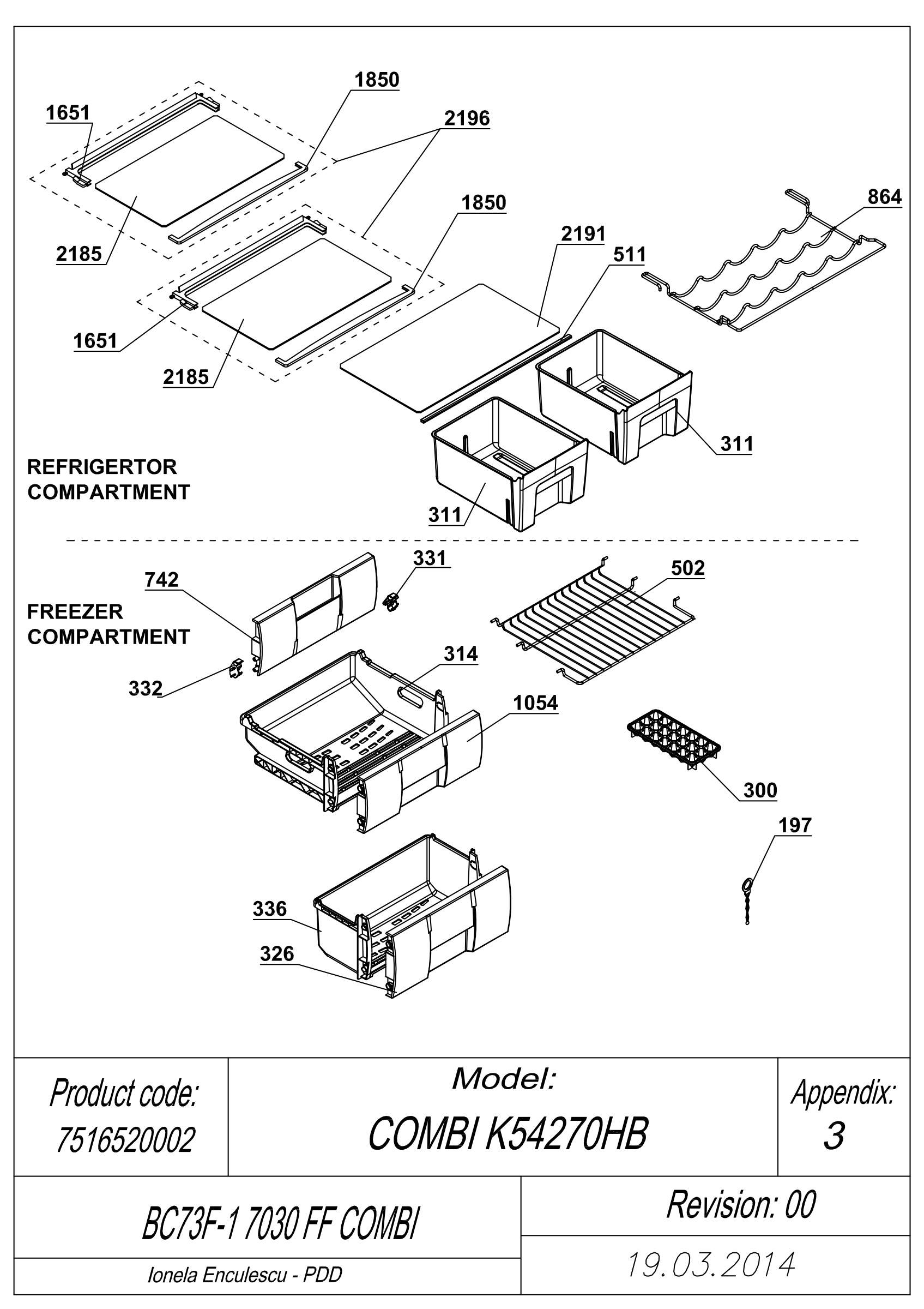 EXPLODED VIEW SHELVES BC73F-1 BI 7030 FF COMBI