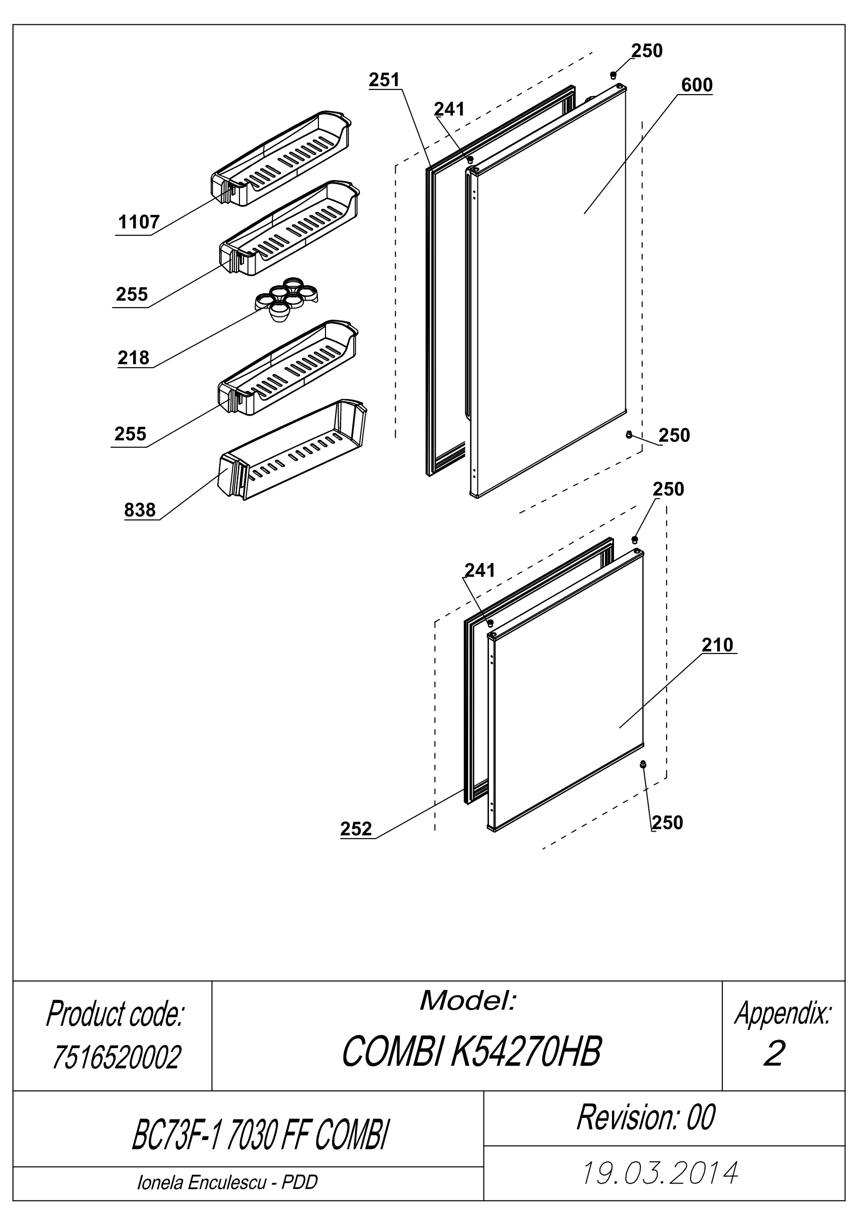 EXPLODED VIEW DOORS BC73F-1 BI 7030 FF COMBI