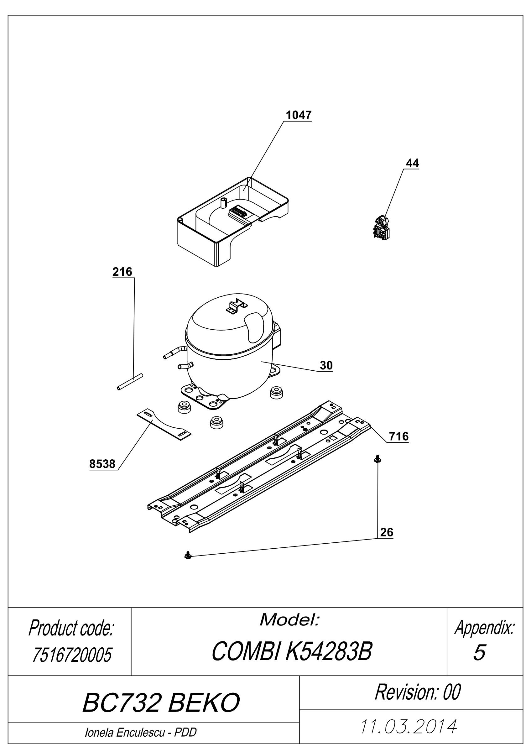 EXPLODED VIEW COMPRESSOR BC732 BEKO