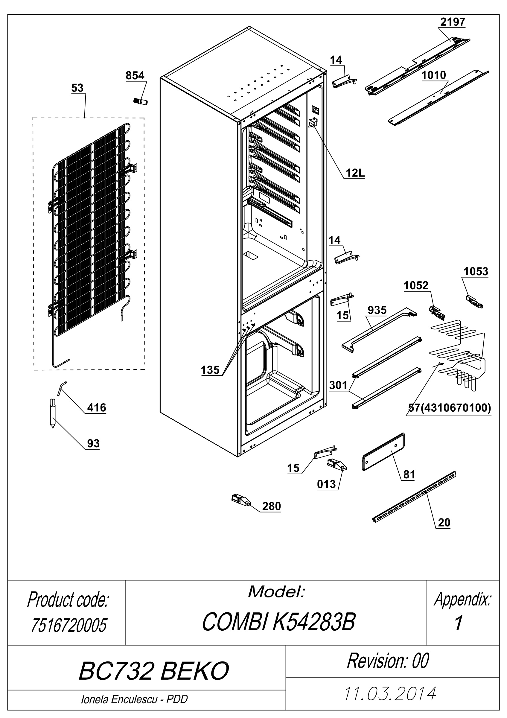 EXPLODED VIEW CABINET BC732 BEKO