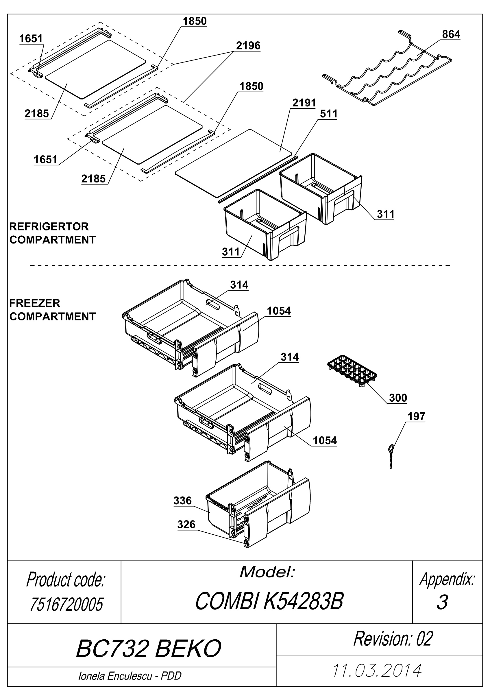 EXPLODED VIEW SHELVES BC732 BEKO
