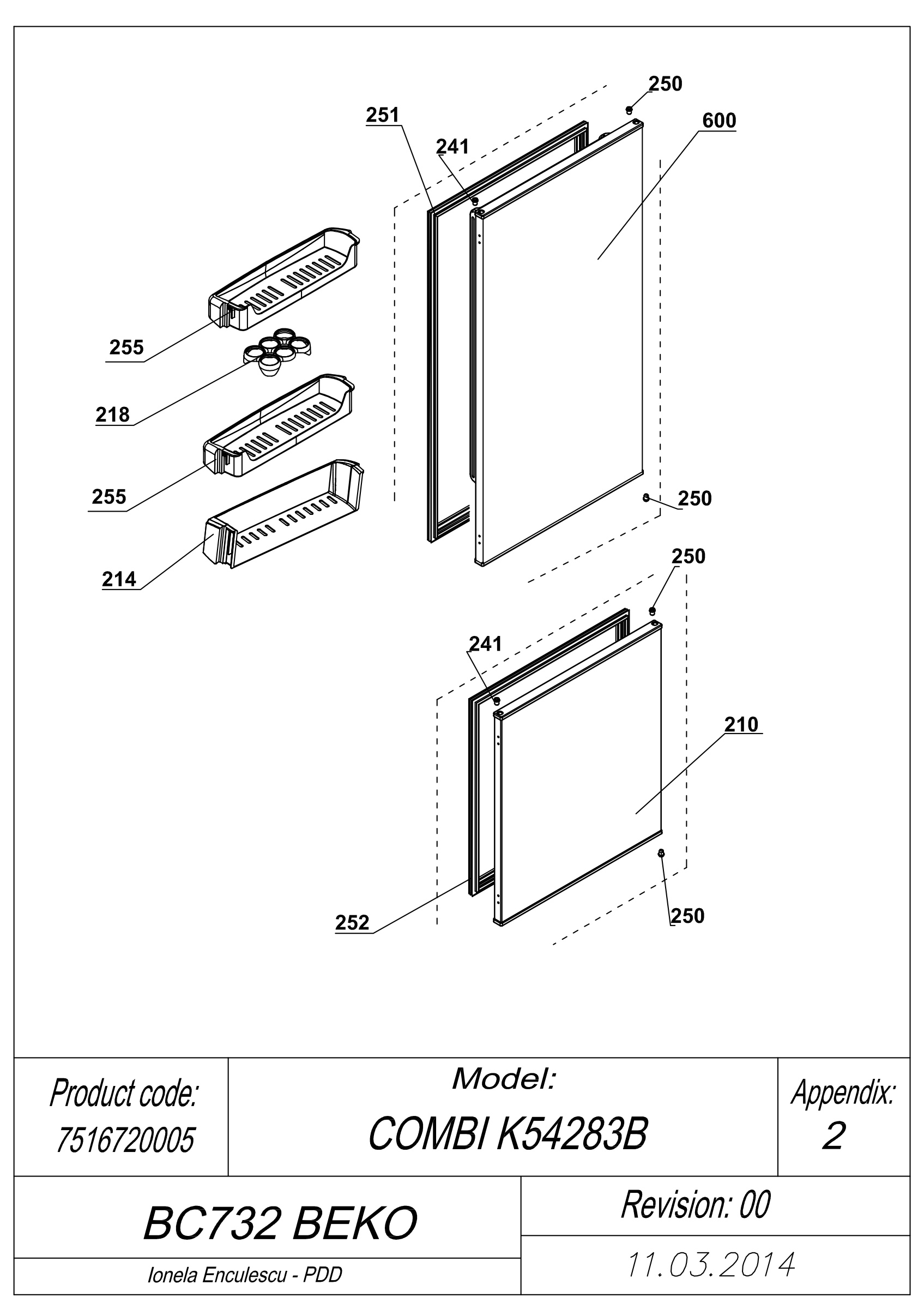 EXPLODED VIEW DOORS BC732 BEKO