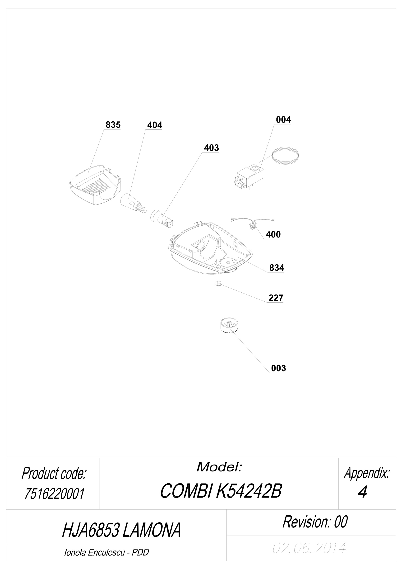 EXPLODED VIEW THERMOSTAT HJA6853 LAMONA