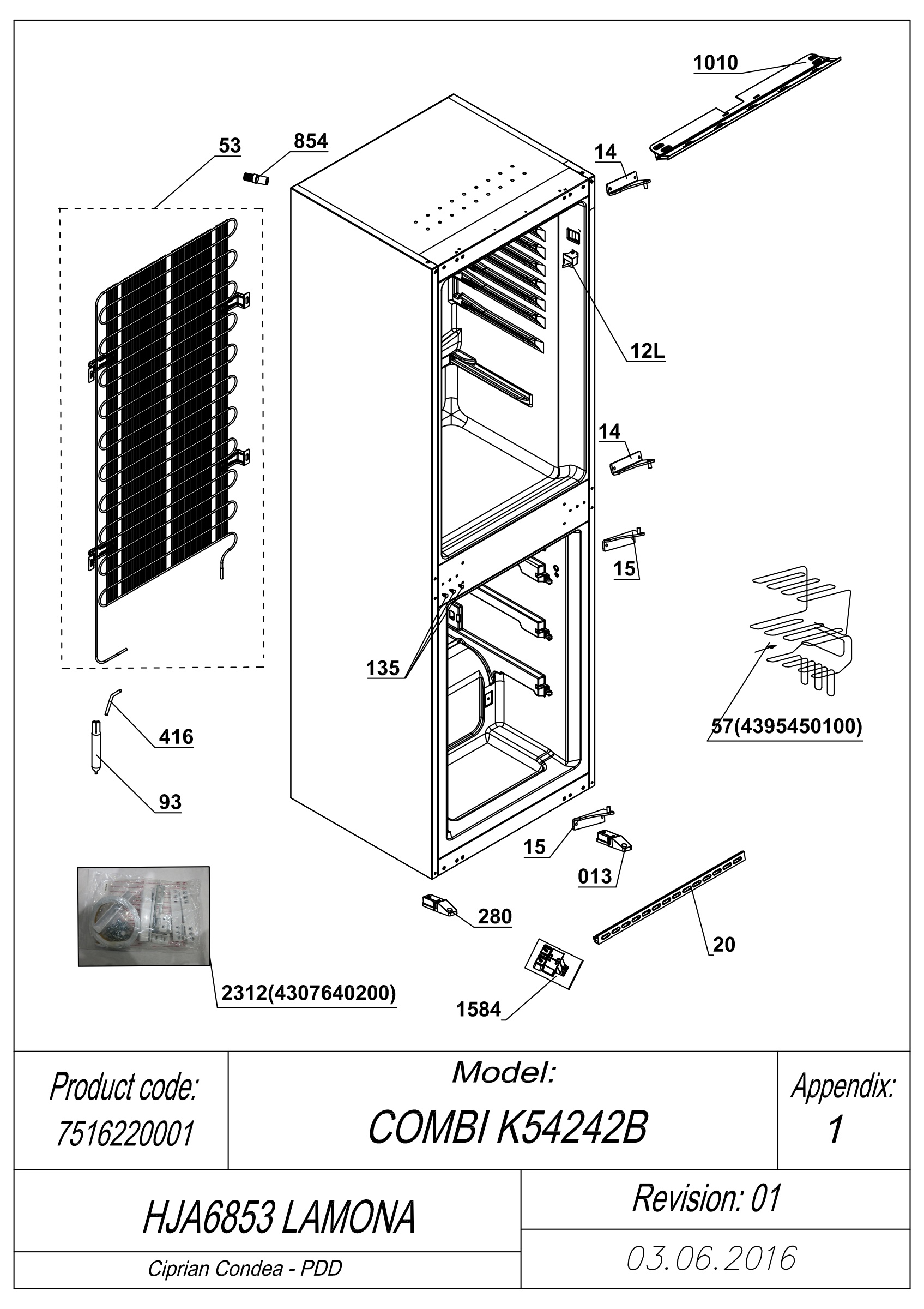 Lamona Fridge & Freezer HJA6853 (7516220001) Spares