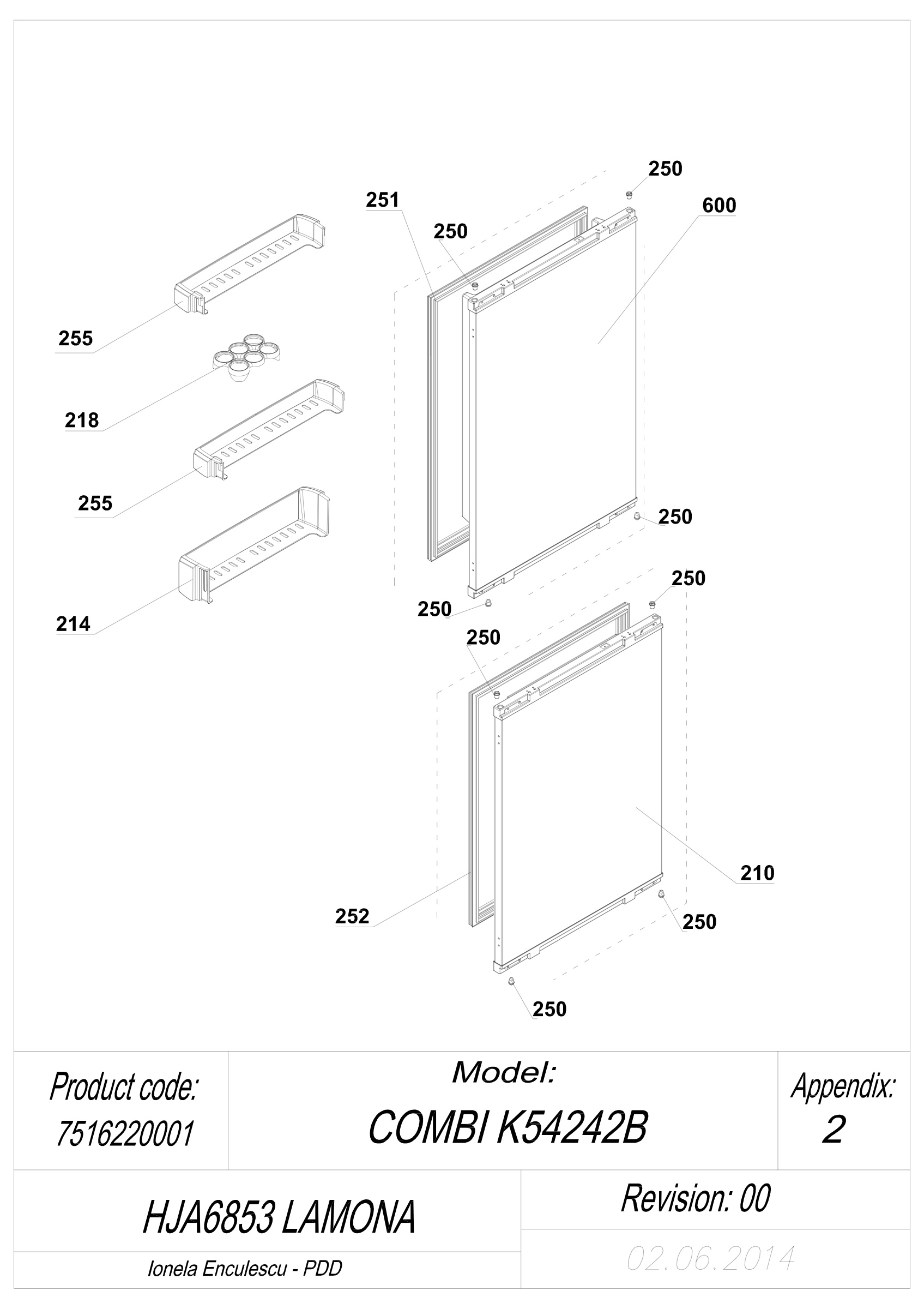 Lamona Fridge & Freezer HJA6853 (7516220001) Spares