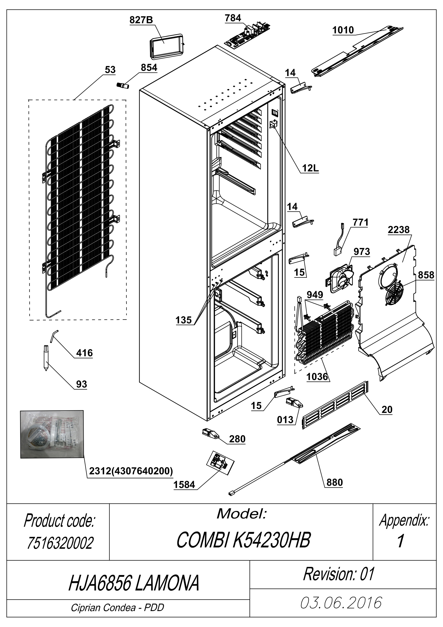 Lamona Fridge & Freezer HJA6856 (7516320002) Spares