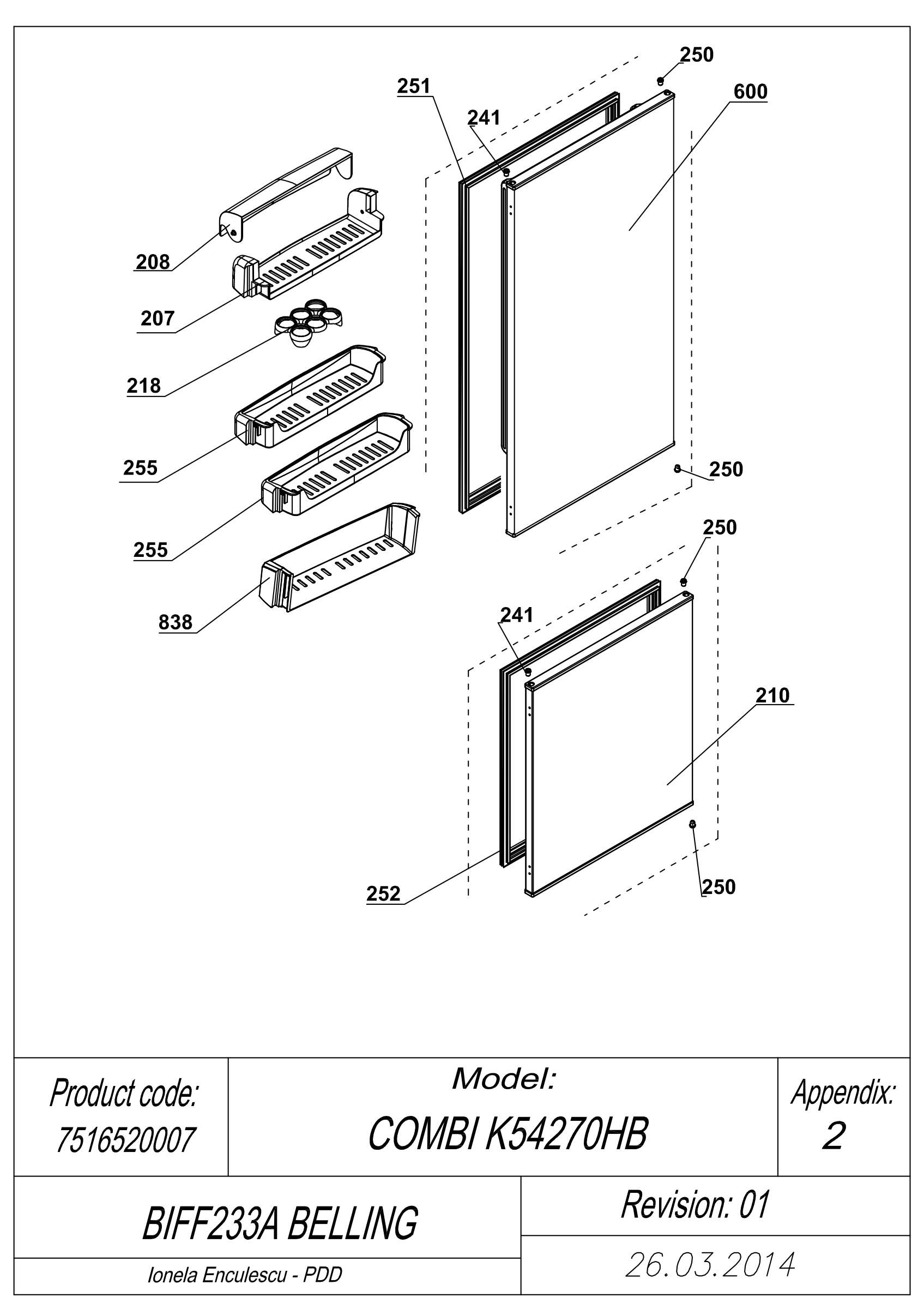 EXPLODED VIEW DOORS BIFF233A BELLING