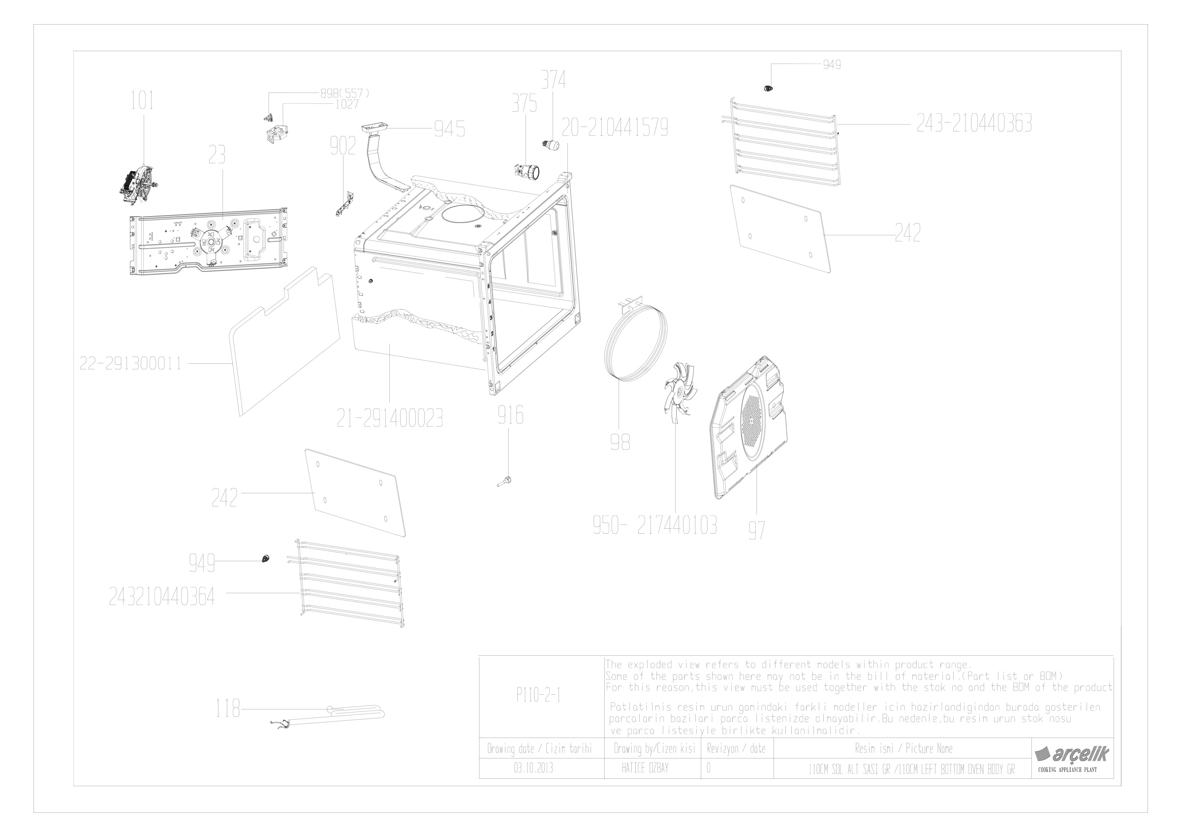 LEFT BOTTOM OVEN BODY GR.