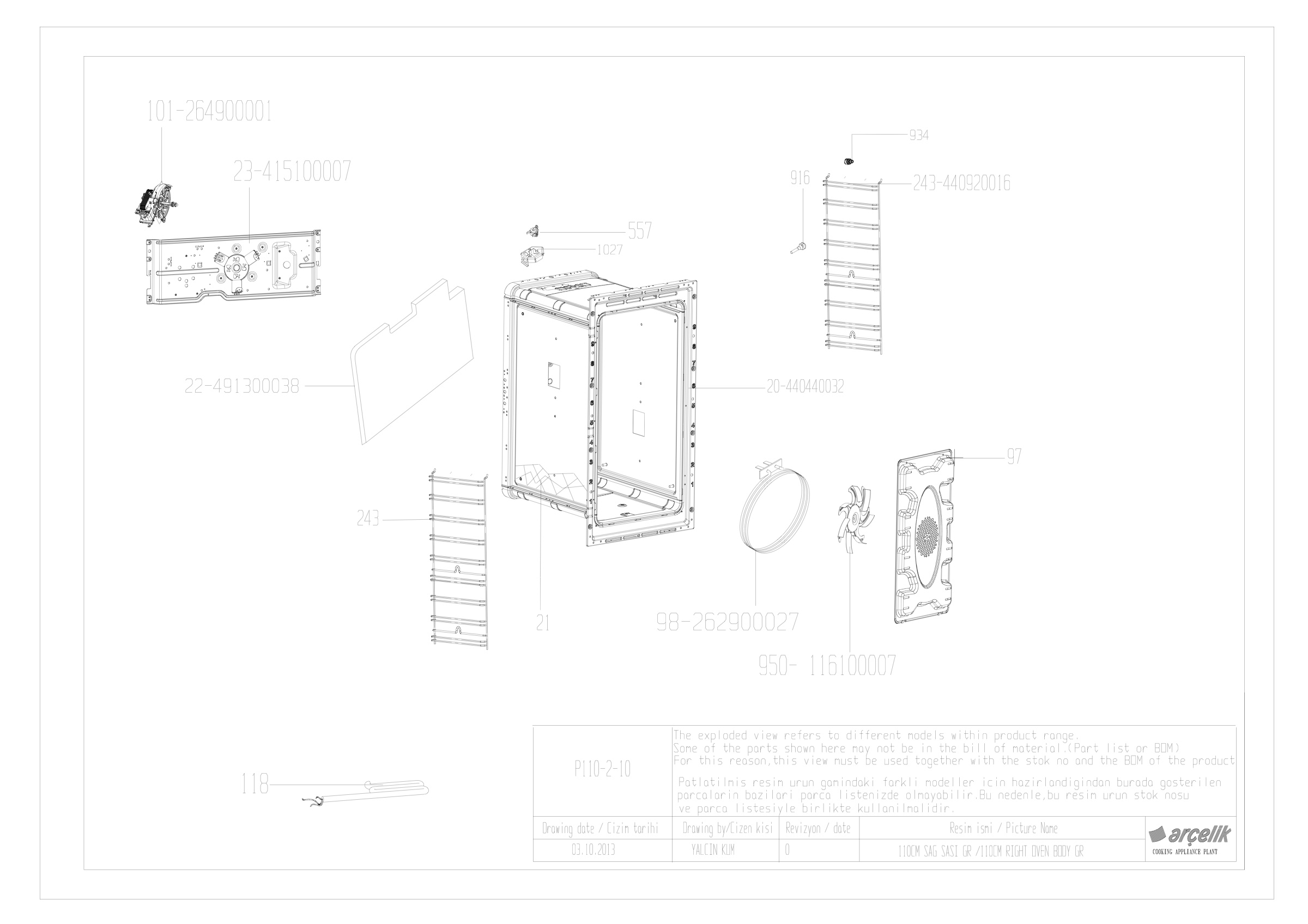 90CM RIGHT OVEN BODY GR
