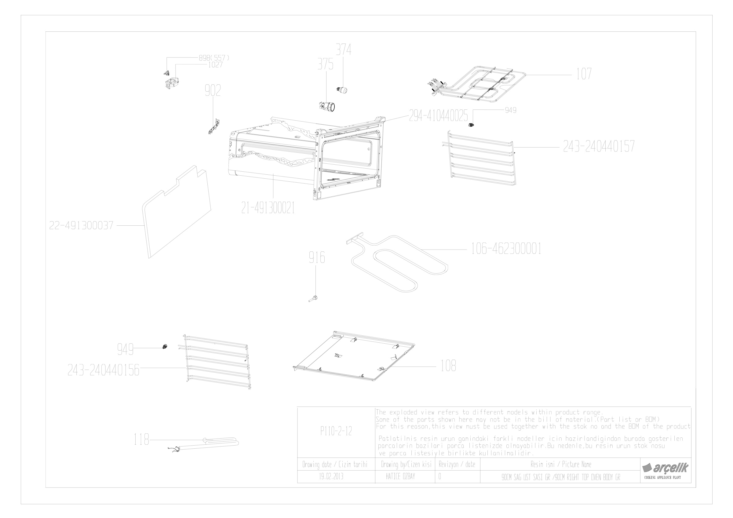 90CM TOP OVEN BODY GR.