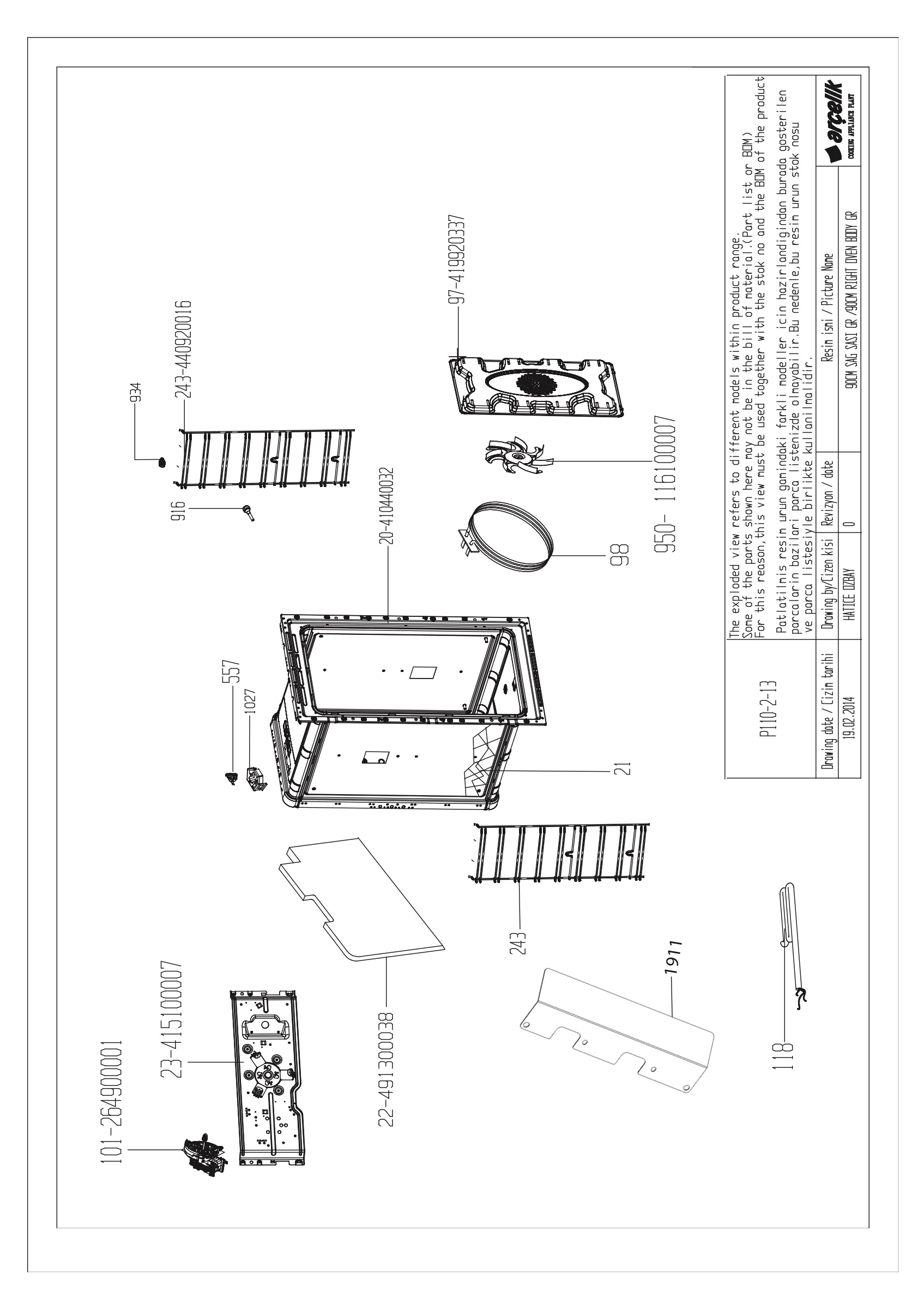 90CM RIGHT OVEN BODY GR.