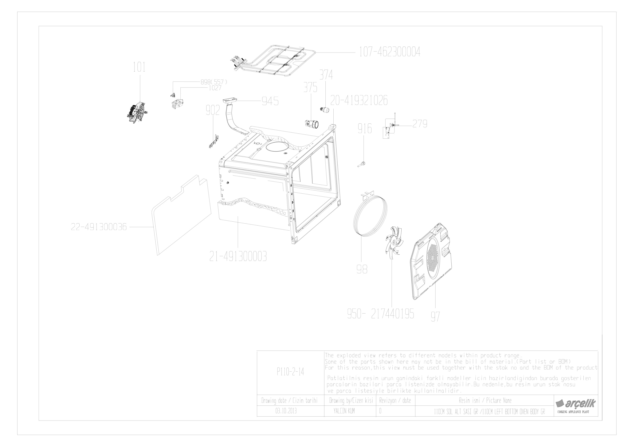 110CM OVEN BODY GR