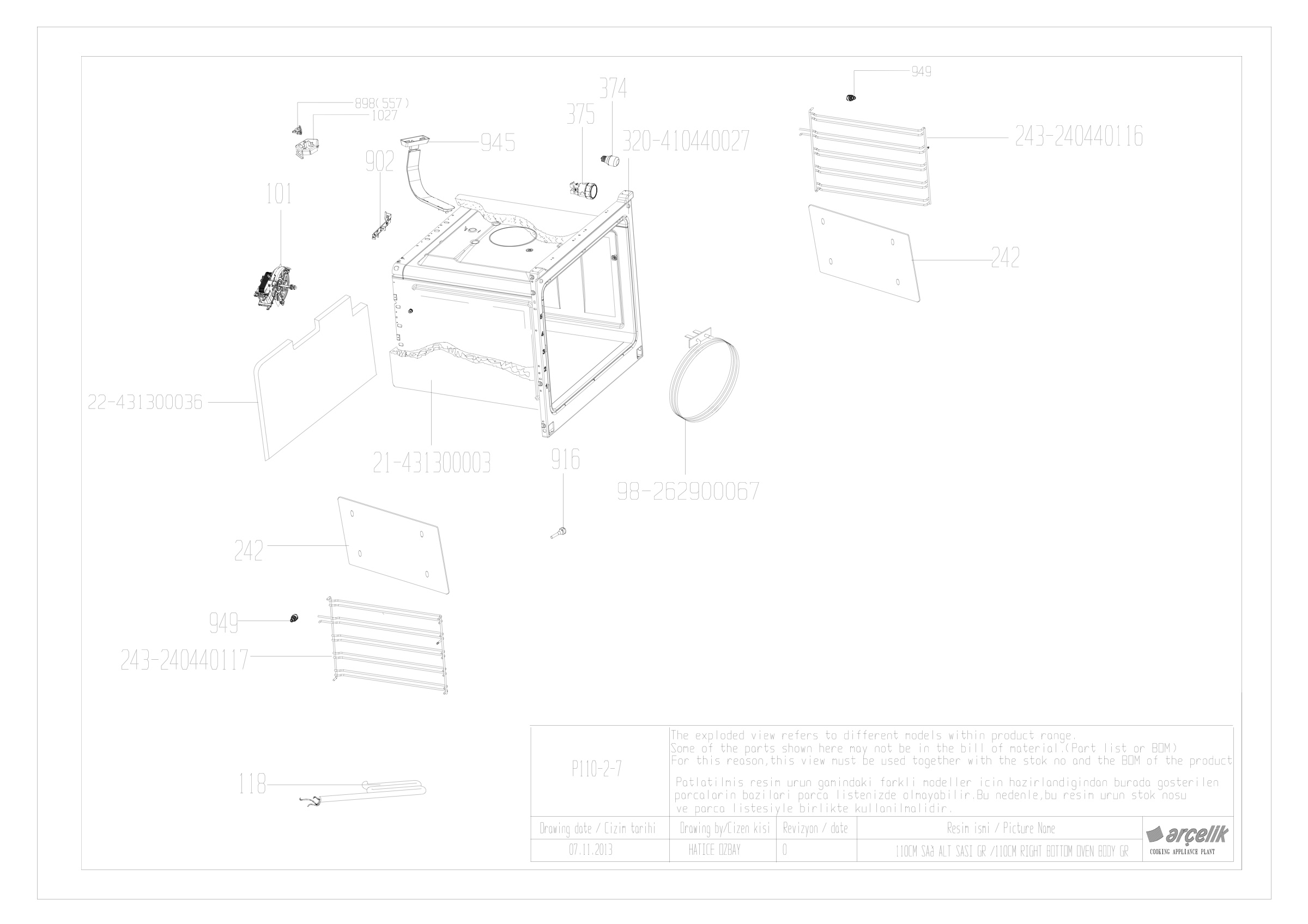 BARBAROS FS 110CM RIGHT BOTTOM OVEN BODY GR EXPLODED VIEW