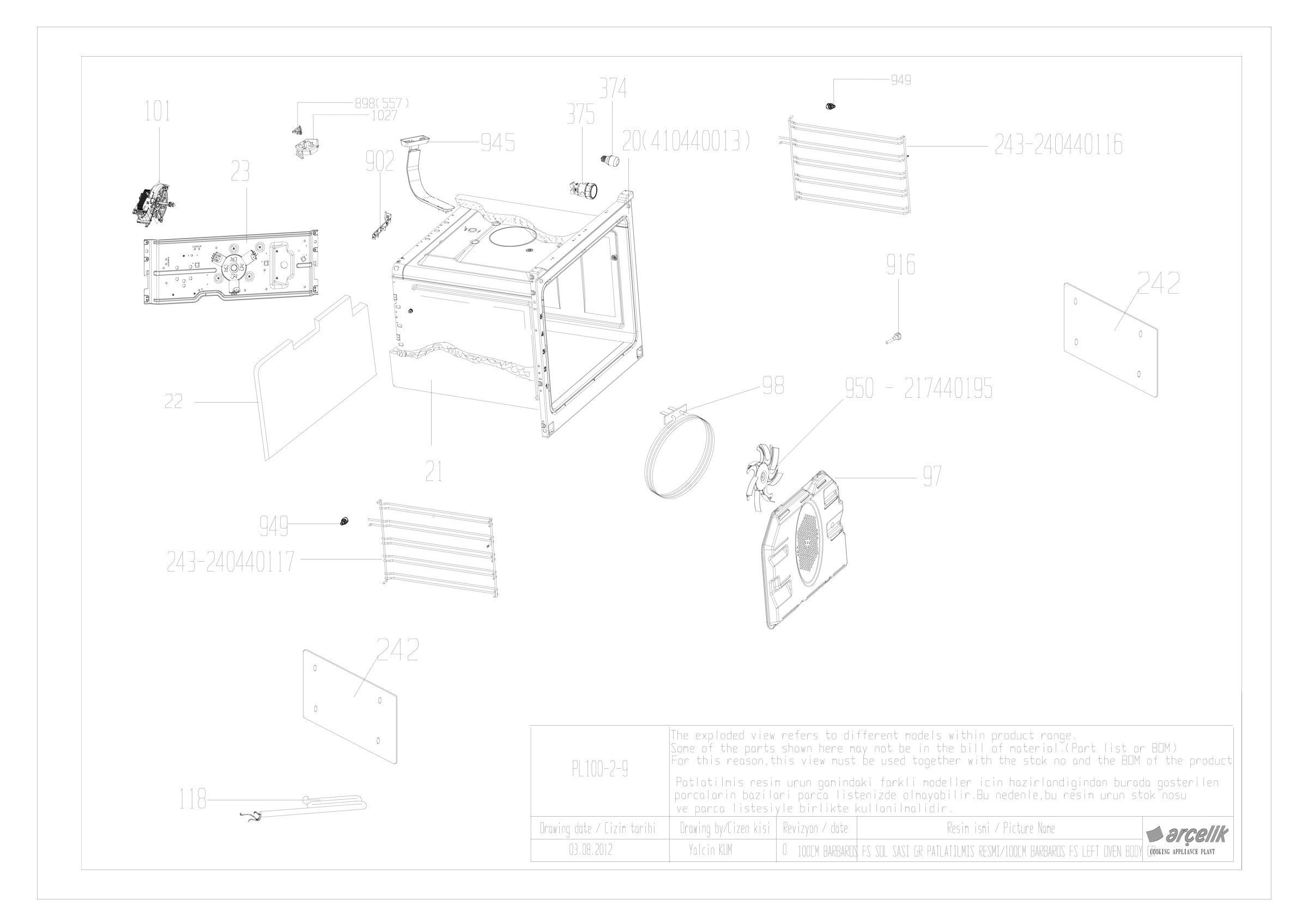 90CM LEFT BOTTOM OVEN BODY GR