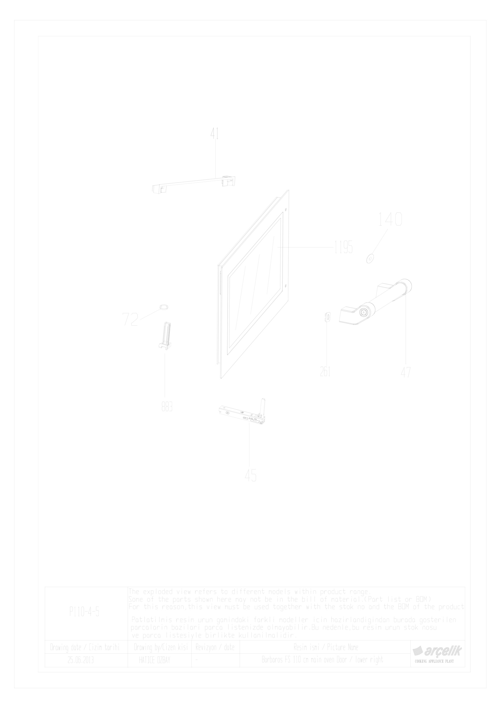 110CM RIGHT LOWER DOOR GR EXPLODED VIEW