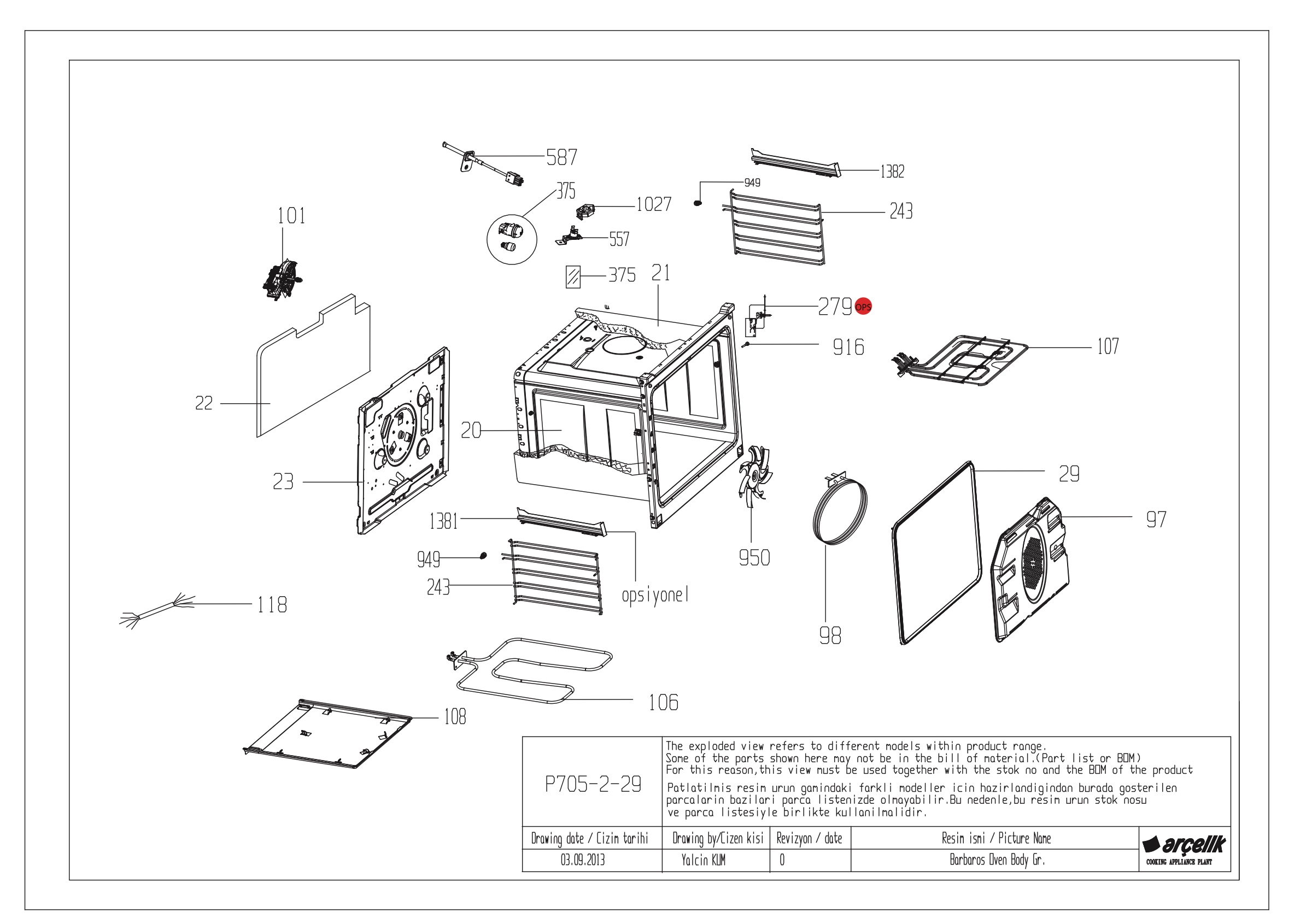 BARBAROS BI OVEN BODY GR EXPLODED VIEW