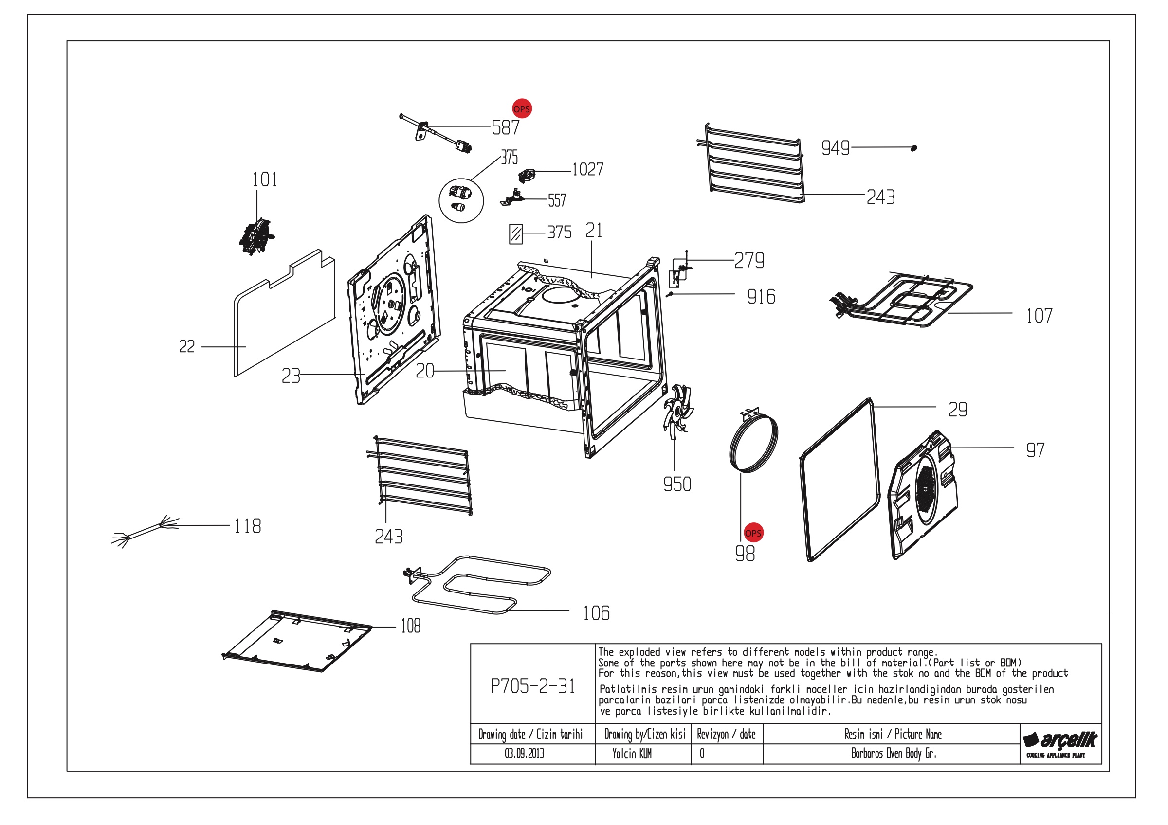 BARBAROS BI OVEN BODY GR EXPLODED VIEW