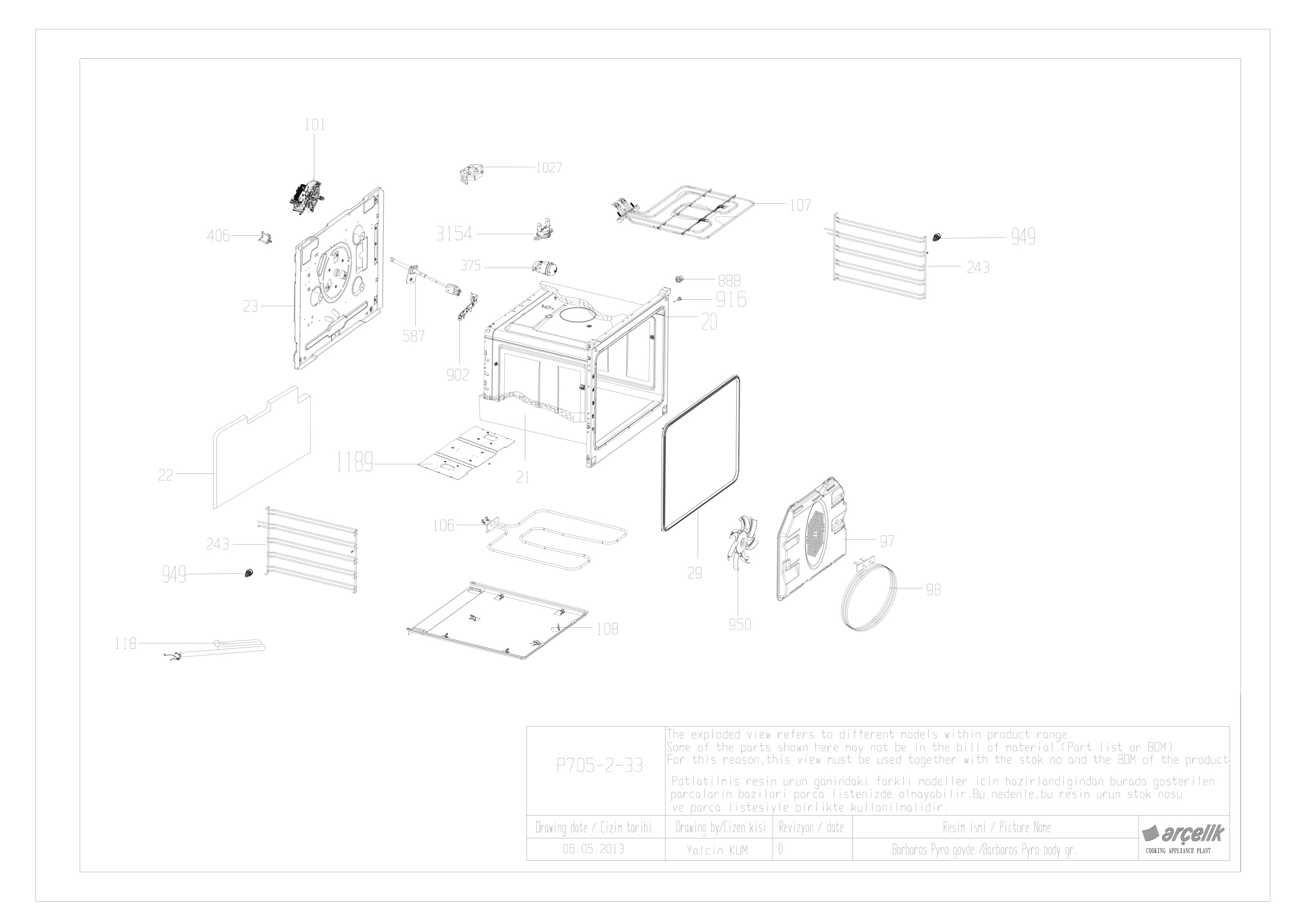 BARBAROS BI OVEN BODY GR EXPLODED VIEW