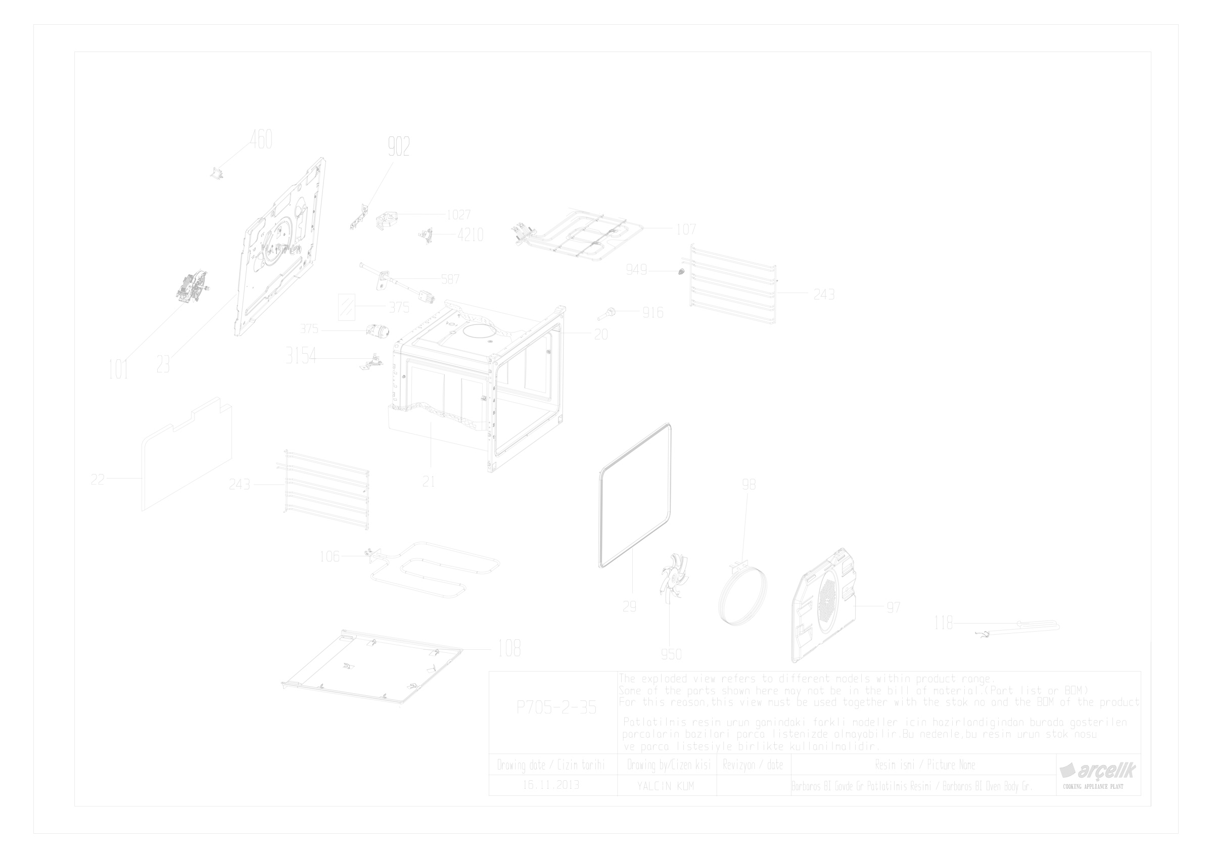 BARBAROS BI OVEN BODY GR EXPLODED VIEW