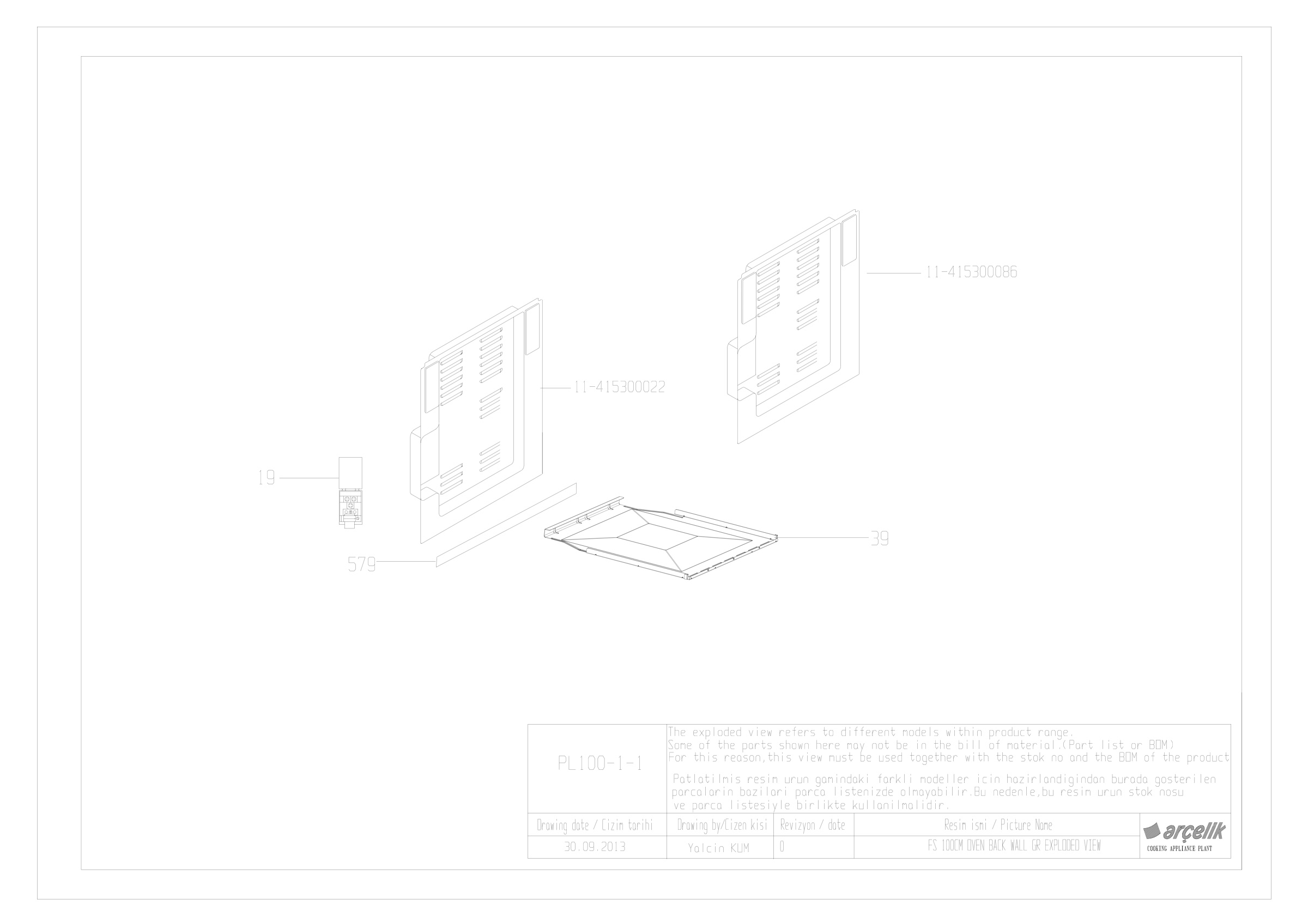 100CM BARBAROS FS BACK WALL GR EXPLODED VIEW