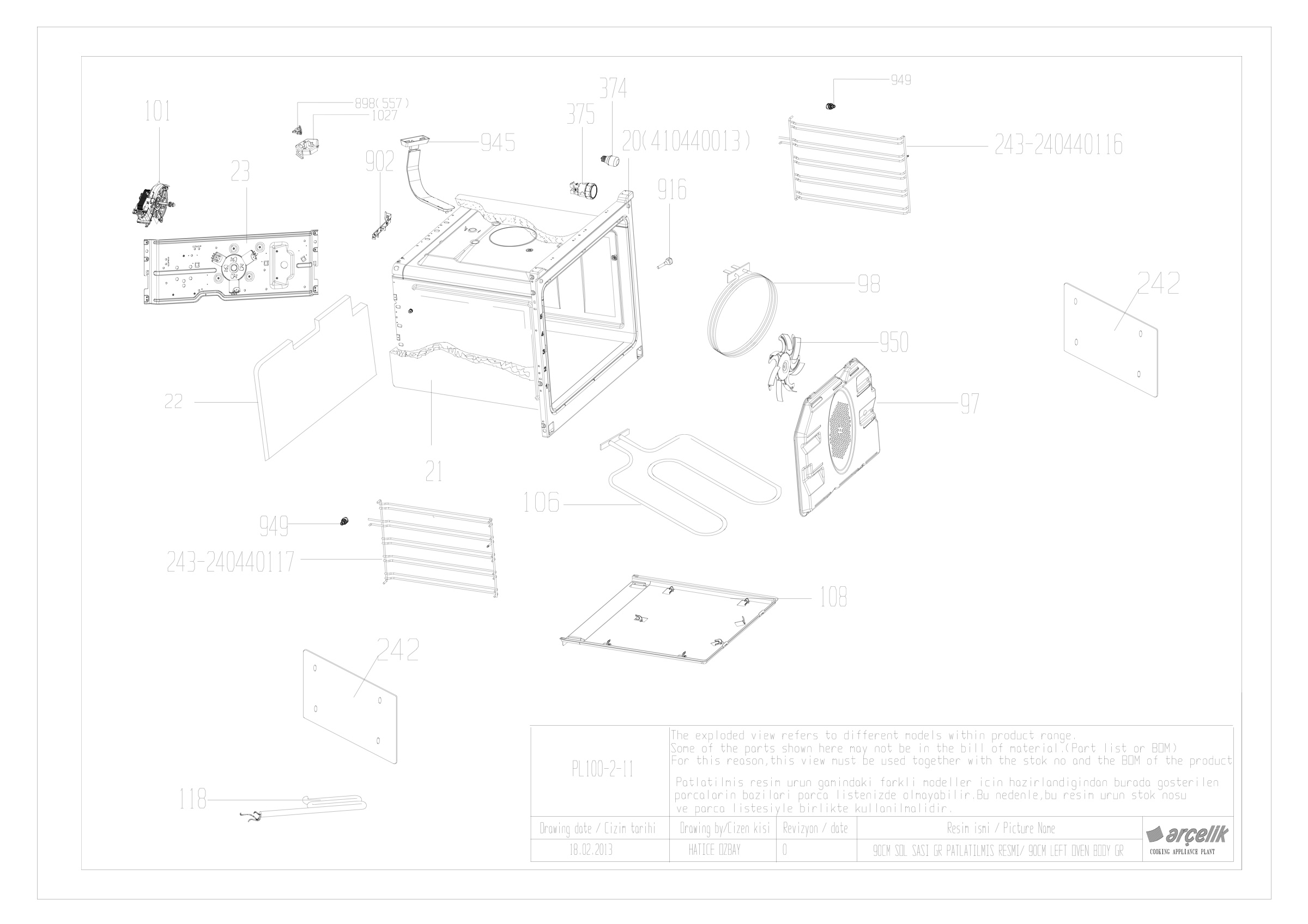 90CM MAIN OVEN BODY GR.