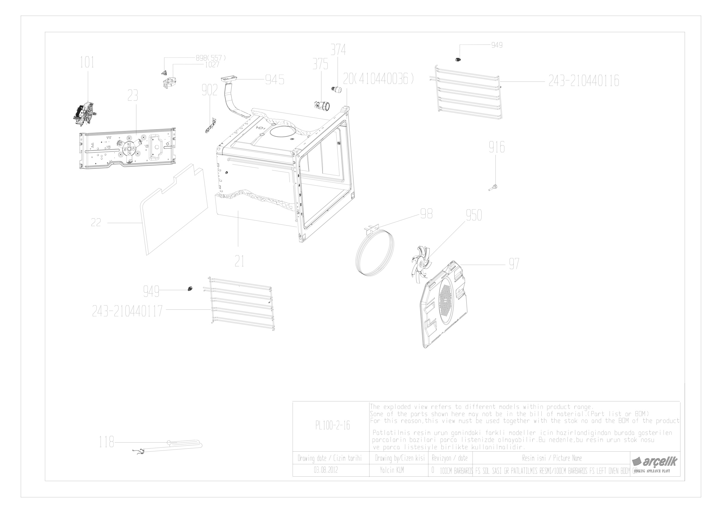 100CM BOTTOM OVEN BODY GR