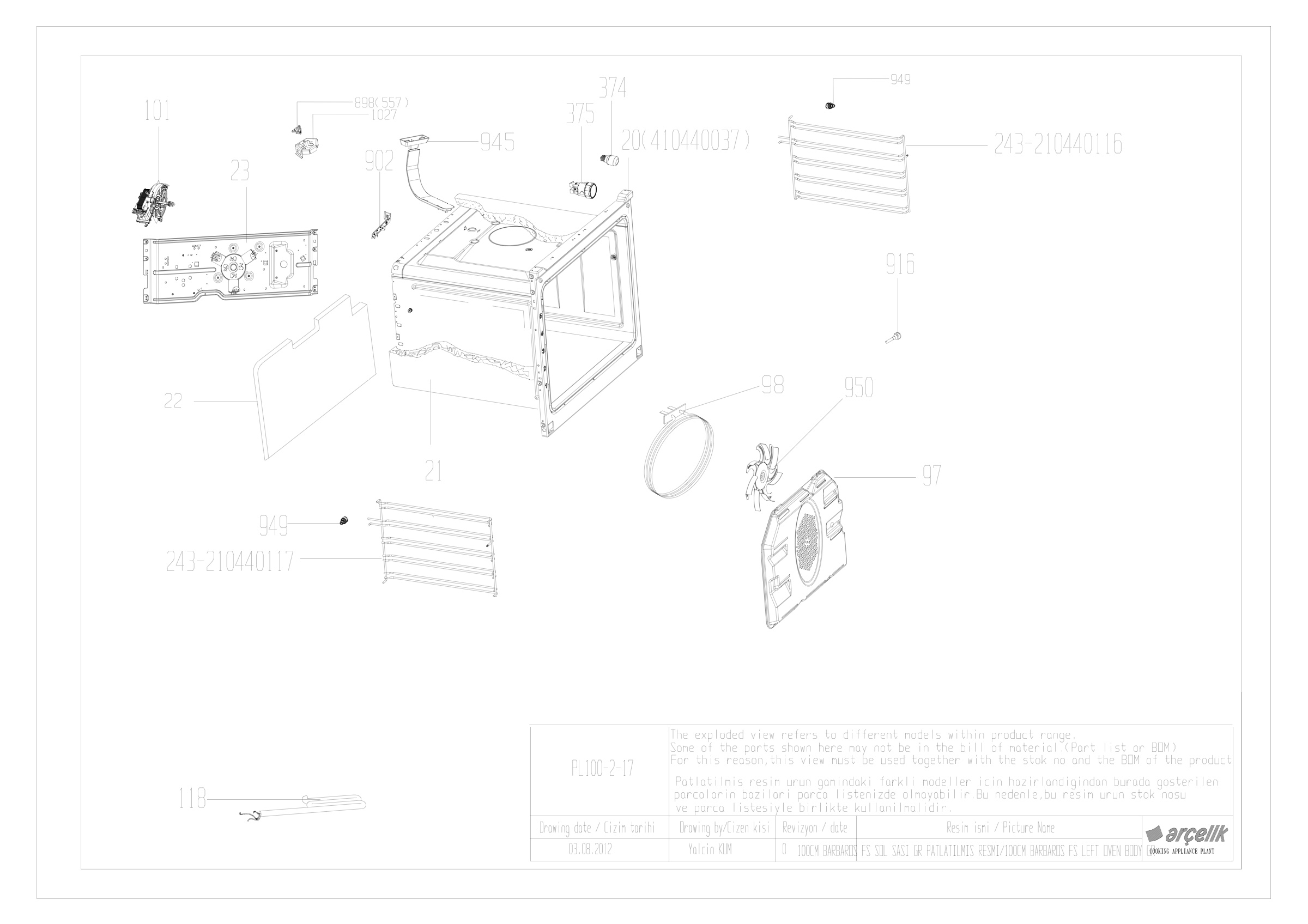 100CM RIGHT OVEN BODY GR