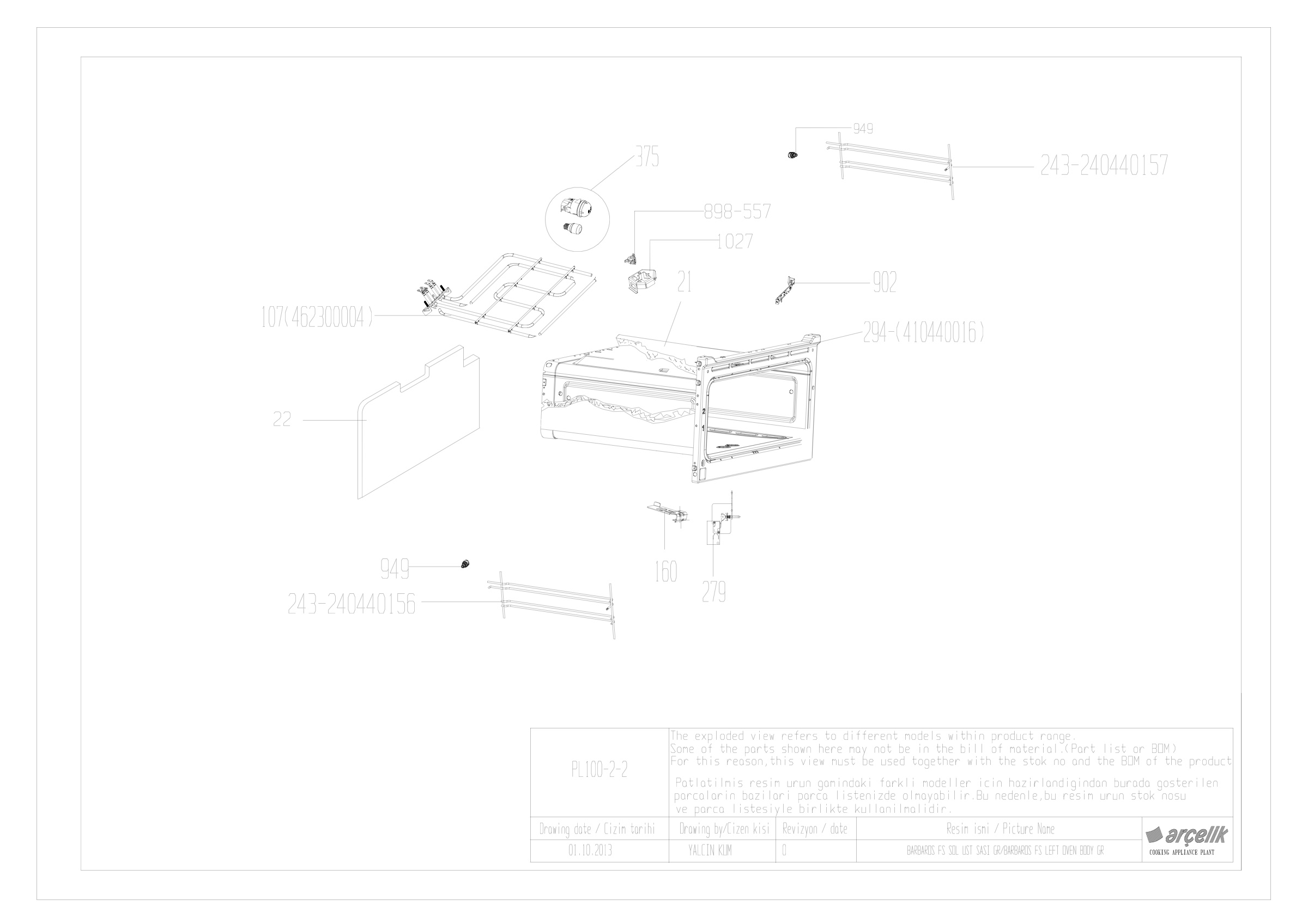 100CM BARBAROS FS LEFT TOP OVEN BODY GR EXPLODED VIEW