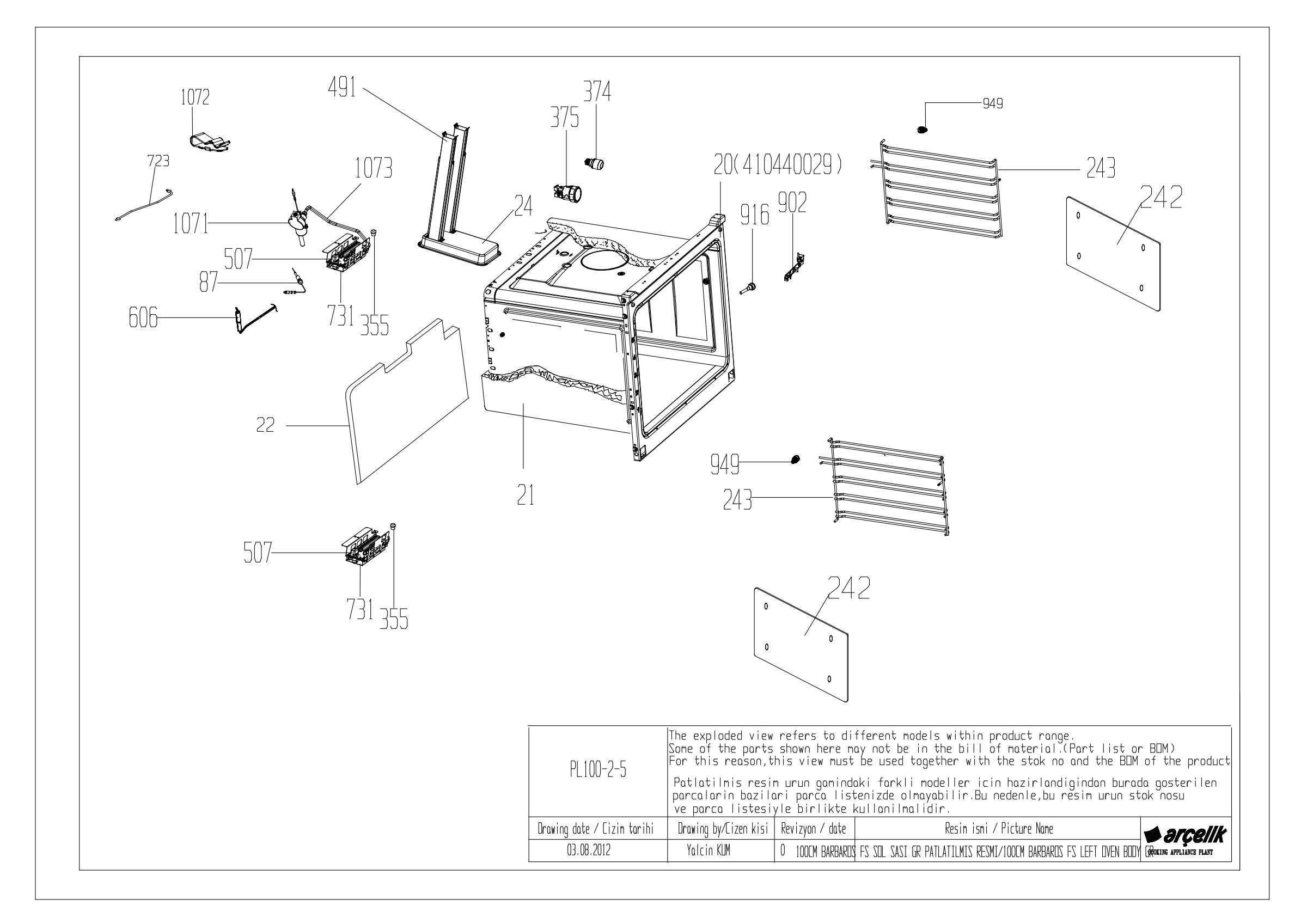 100CM LEFT BOTTOM OVEN BODY GR EXPLODED VIEW