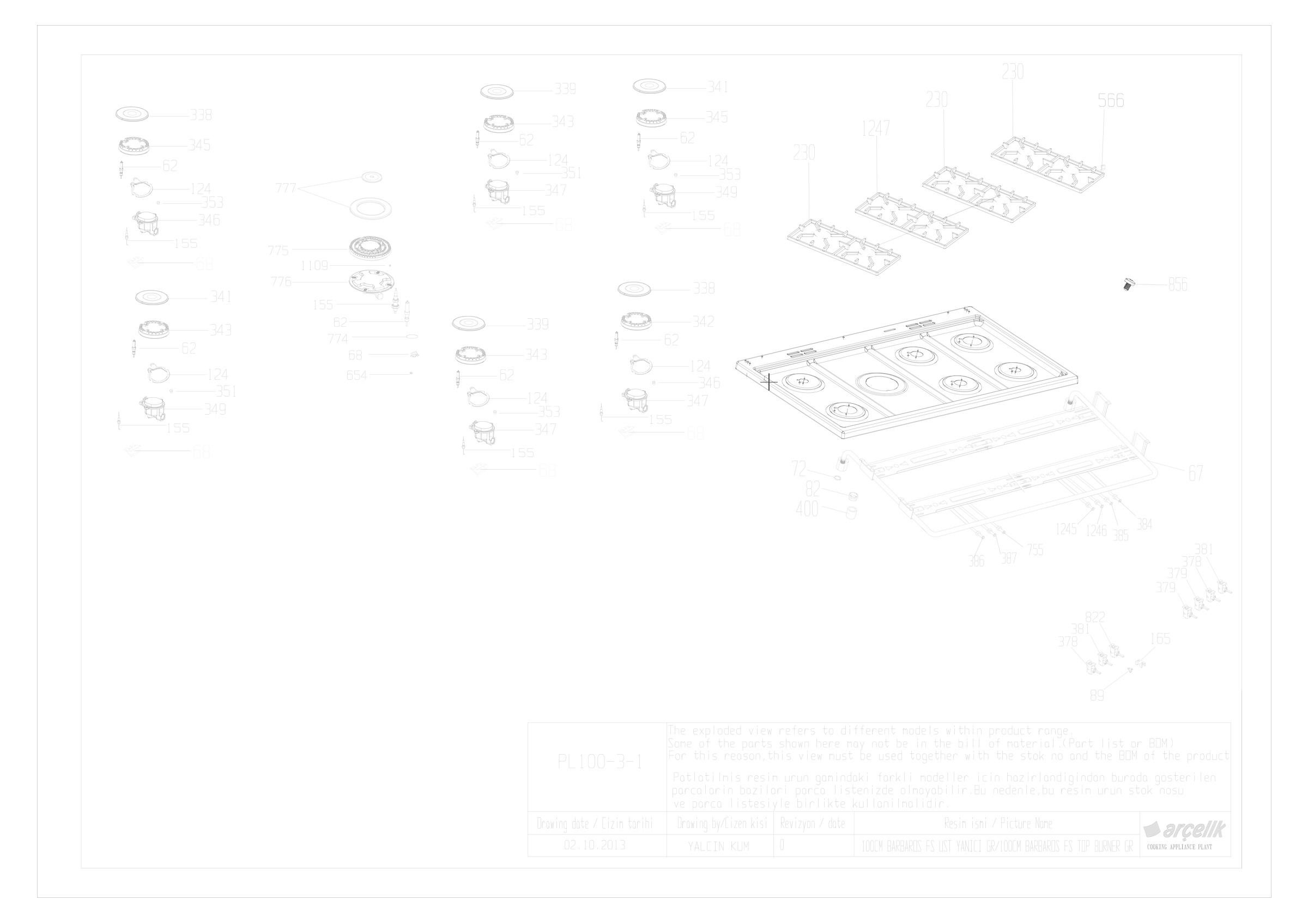 100CM BARBAROS FS TOP BURNER GR EXPLODED VIEW