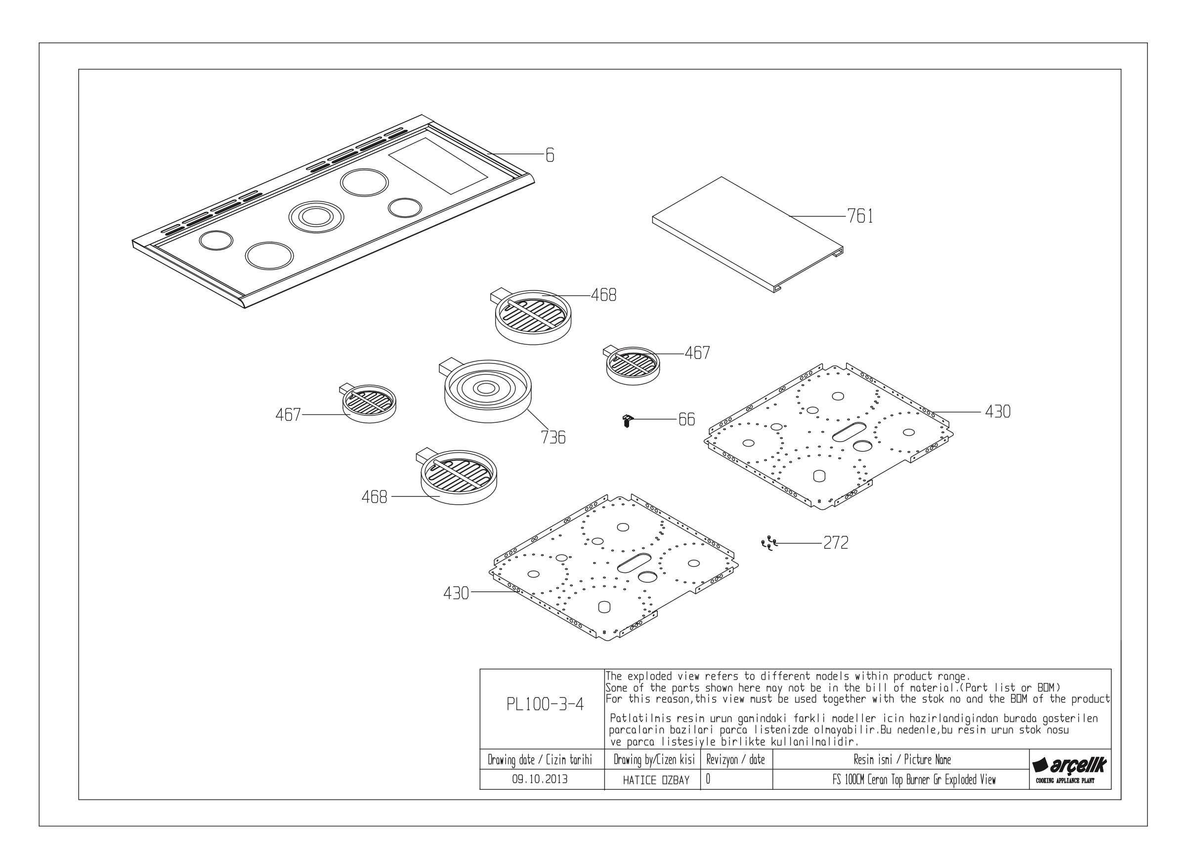 100 CM CERAN BURNER PLATE