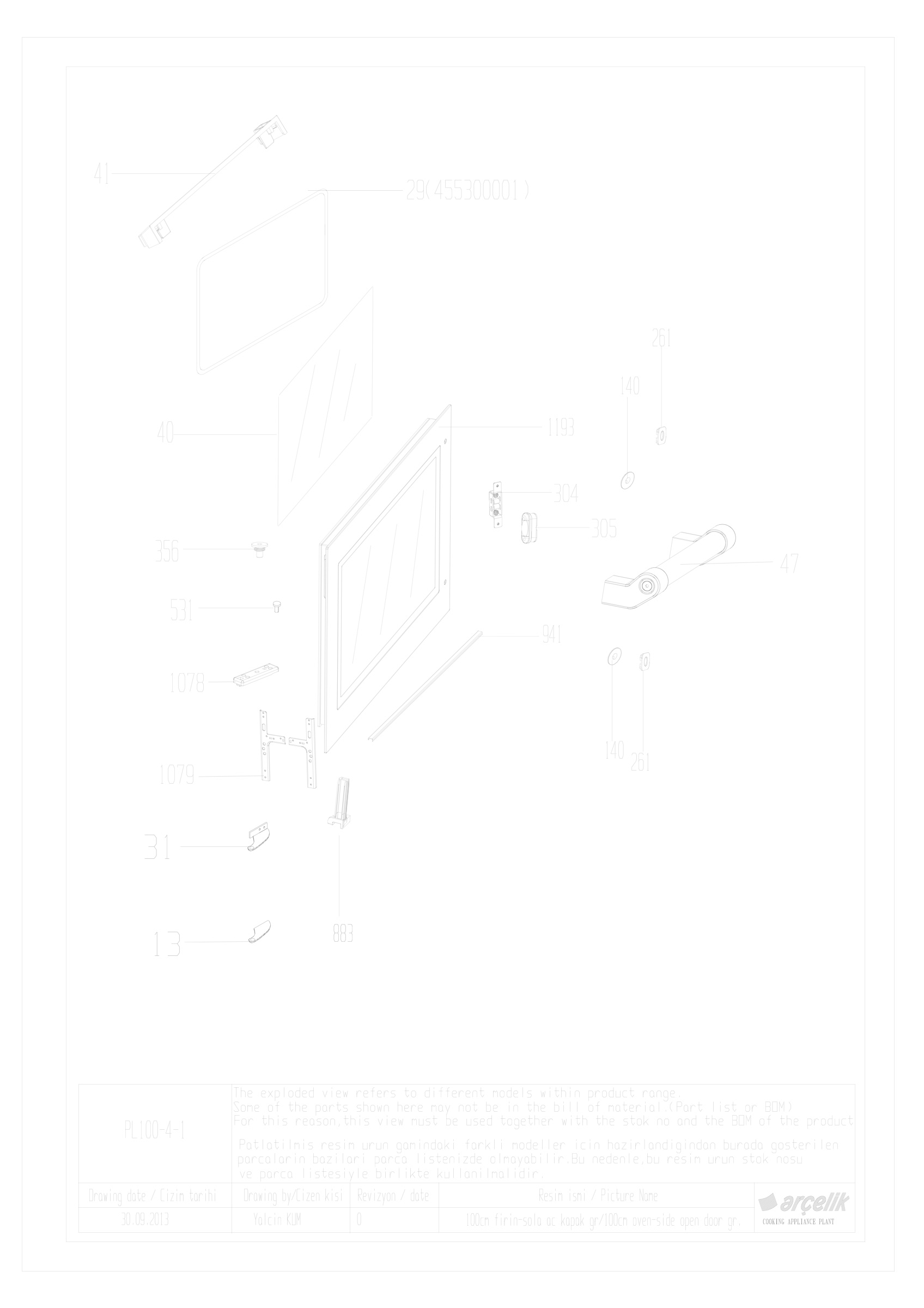 100CM BARBAROS FS LEFT BOTTOM FRONT DOOR GR EXPLODED VIEW