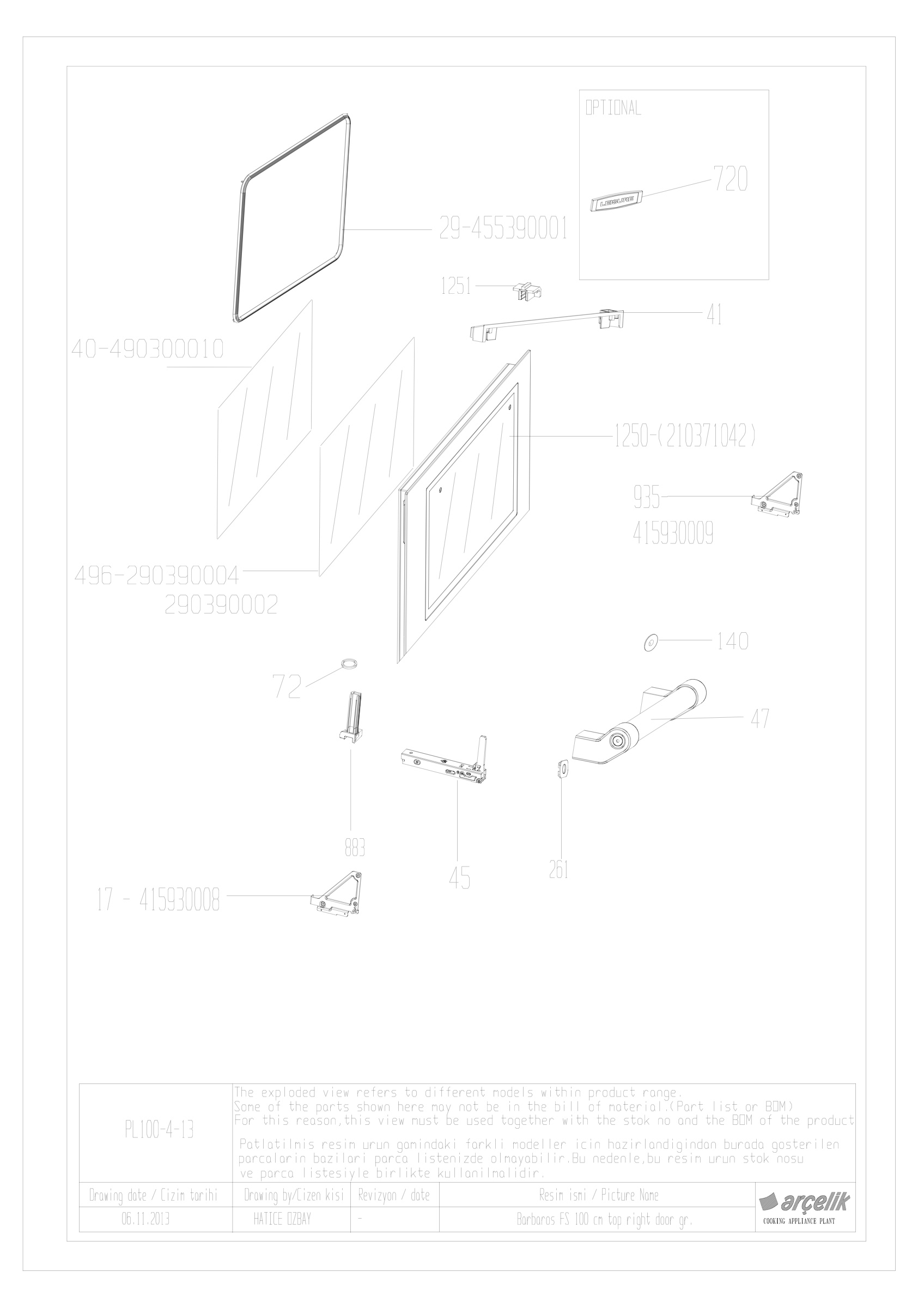 110CM RIGHT TOP FRONT DOOR GR