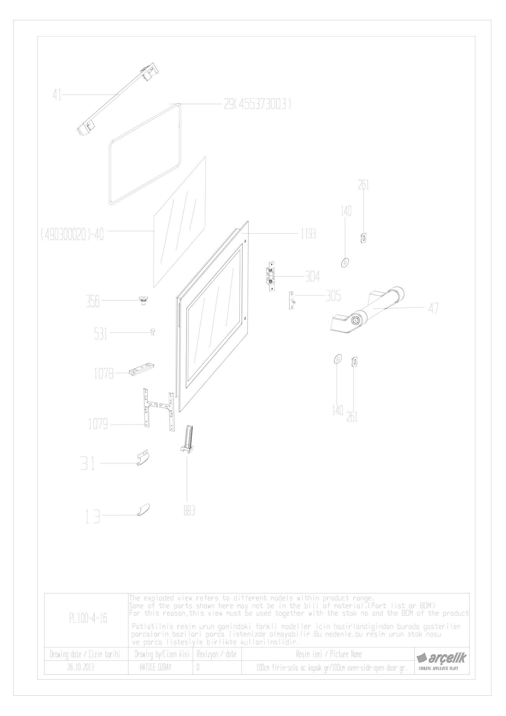 90CM LEFT BOTTOM FRONT DOOR GR