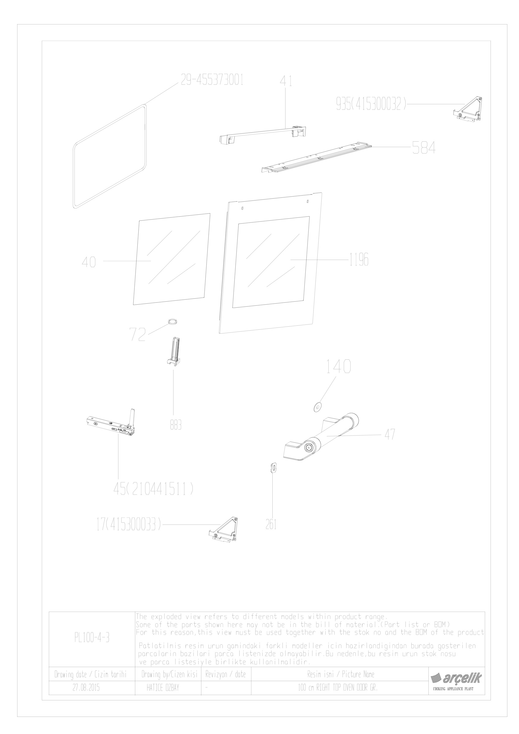 100CM BARBAROS RIGHT TOP FRONT DOOR GR EXPLODED VIEW