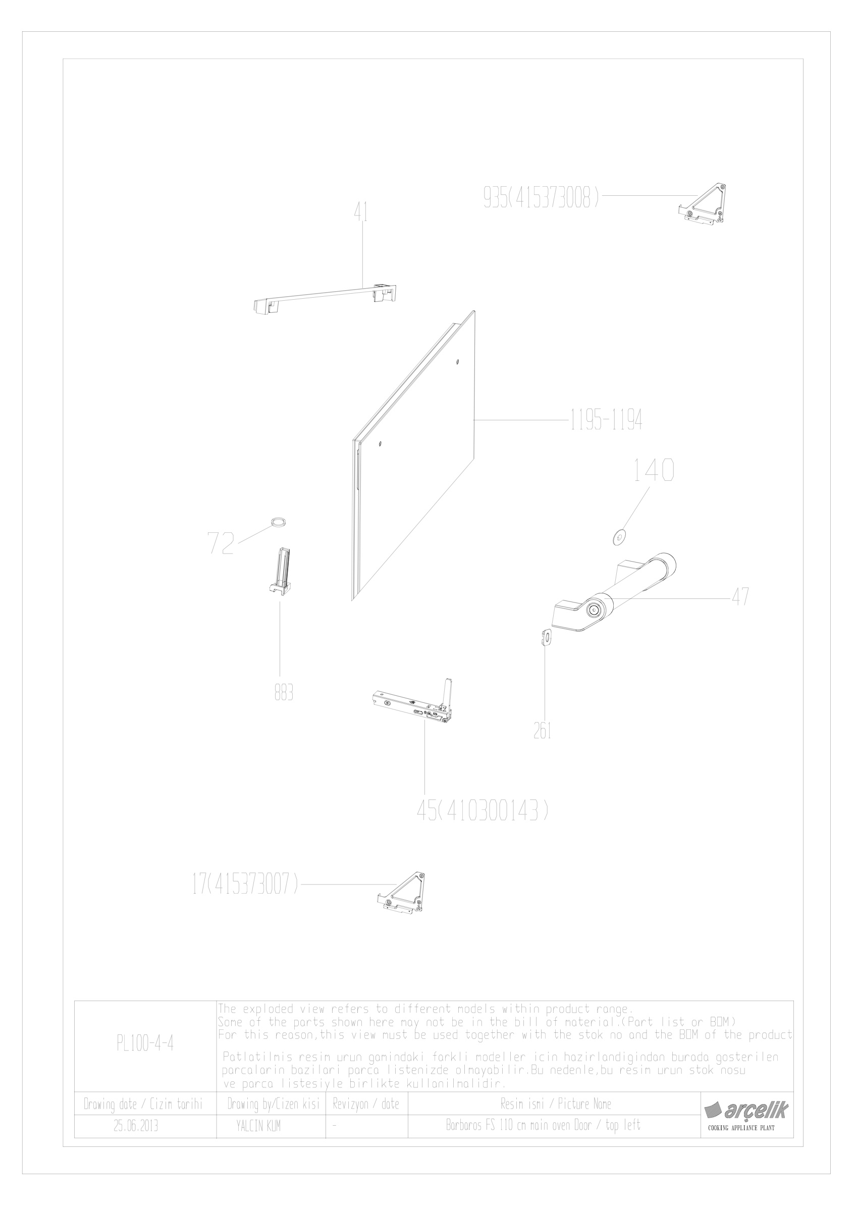 100CM BARBAROS FS RIGHT BOTTOM FRONT DOOR GR EXPLODED VIEW