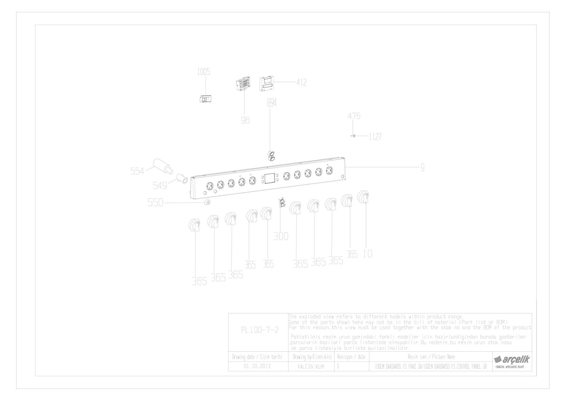 100CM FS GASS CONTROL PANEL GR EXPLODED VIEW