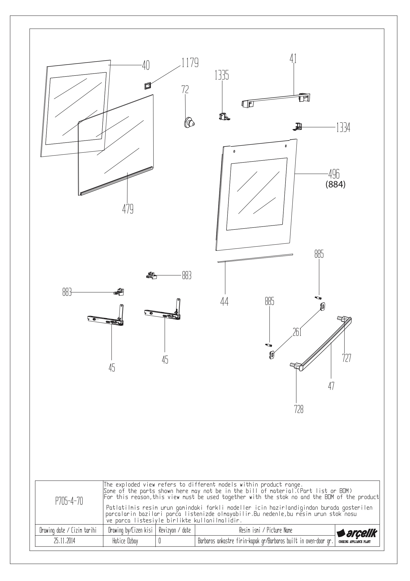 DOUBLE TOP OVEN ( 30cm ) DOOR GR.