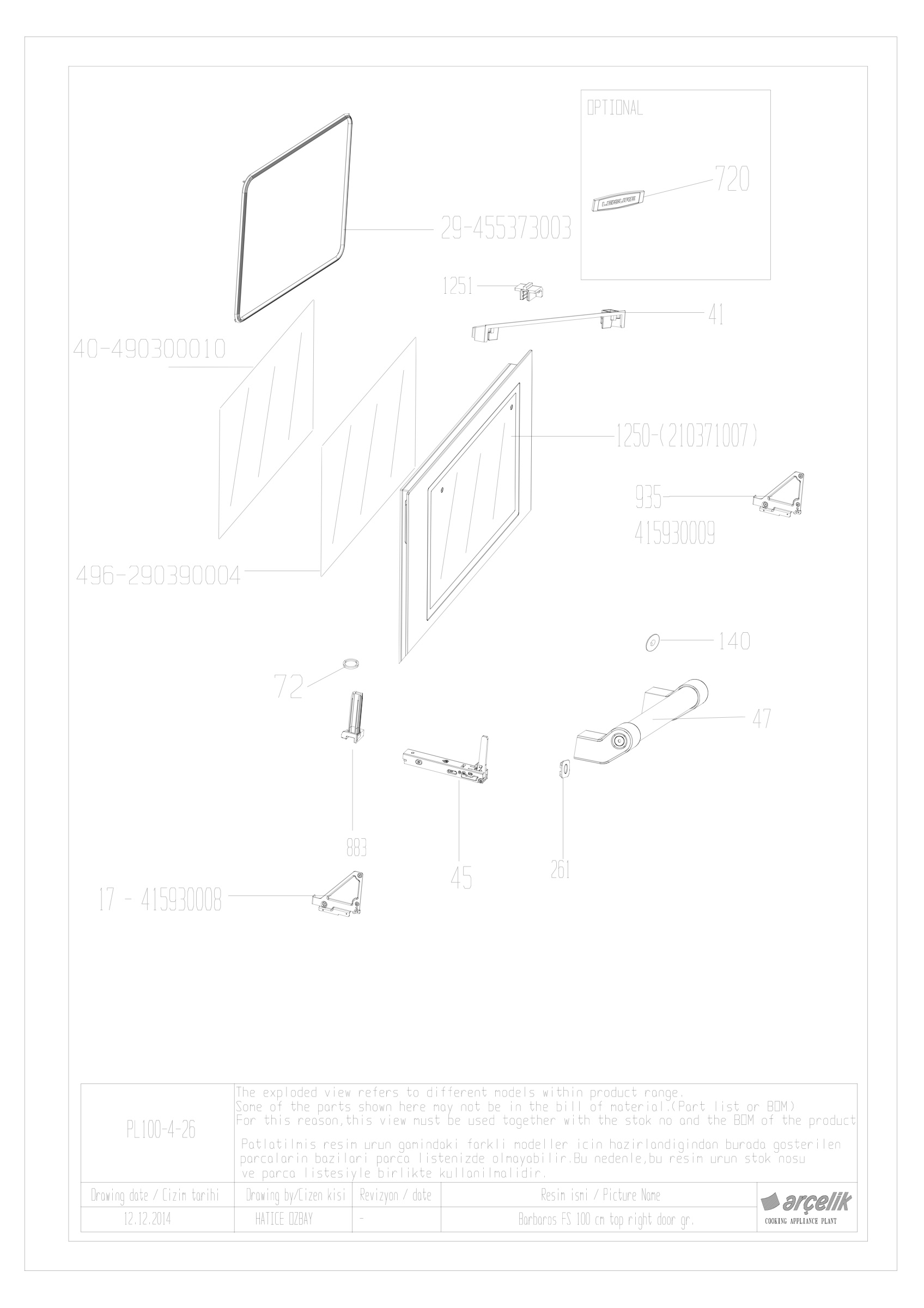 90cm LEFT TOP OVEN DOOR GR