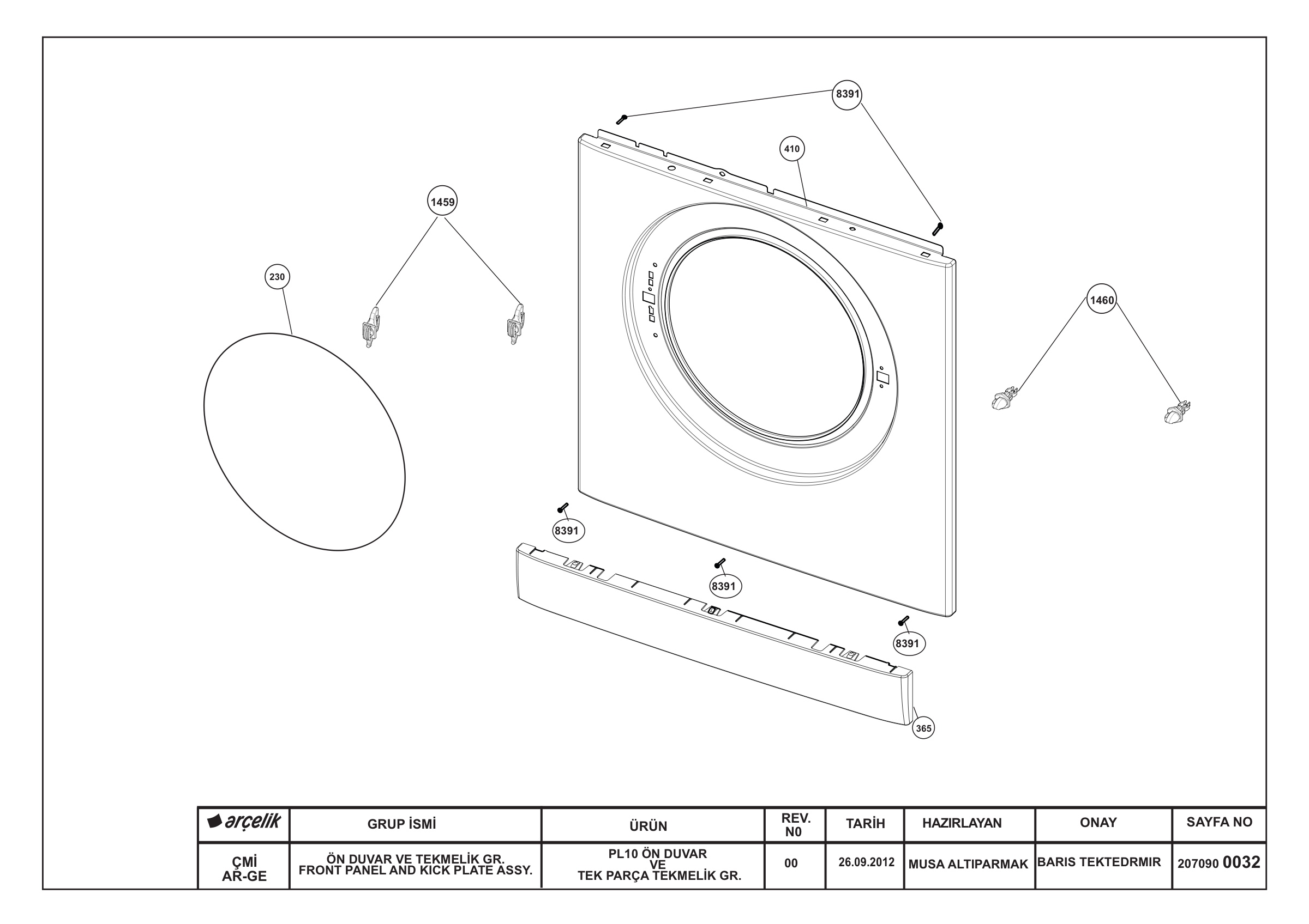 FRONT PANEL AND KICK PLATE ASSYEMBLY