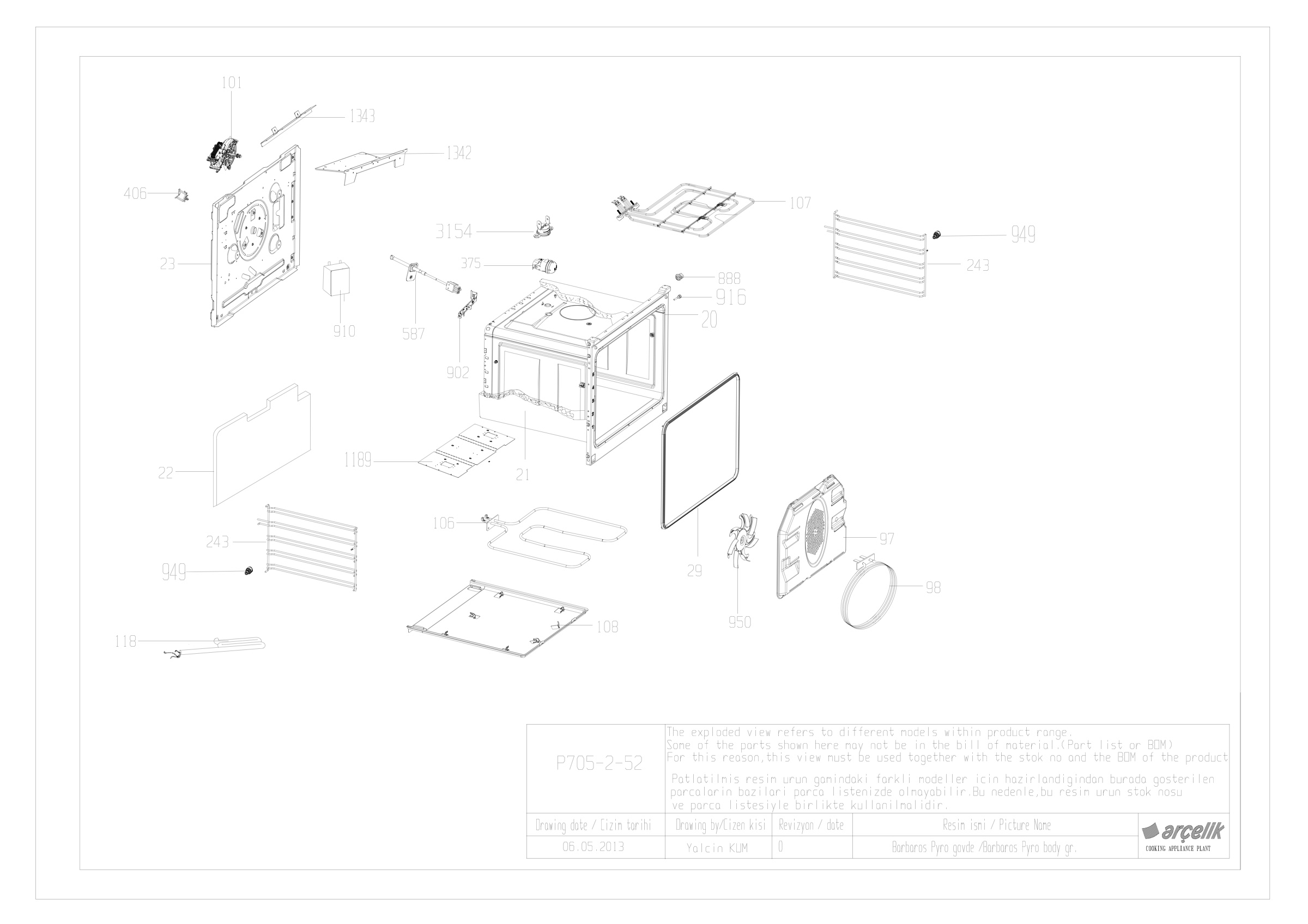 BARBAROS BI PYROOVEN BODY GR EXPLODED VIEW