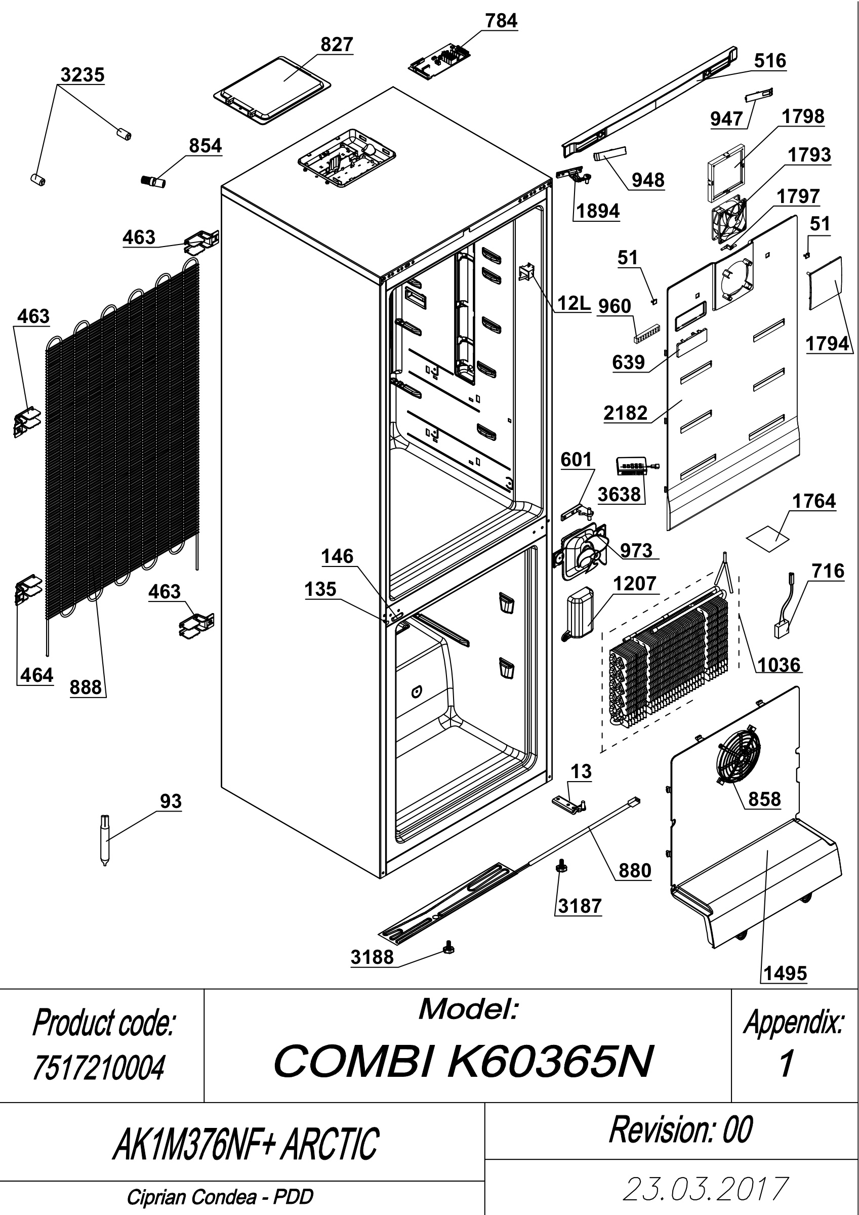 EXPLODED VIEW CABINET AK1M376NF+ ARCTIC