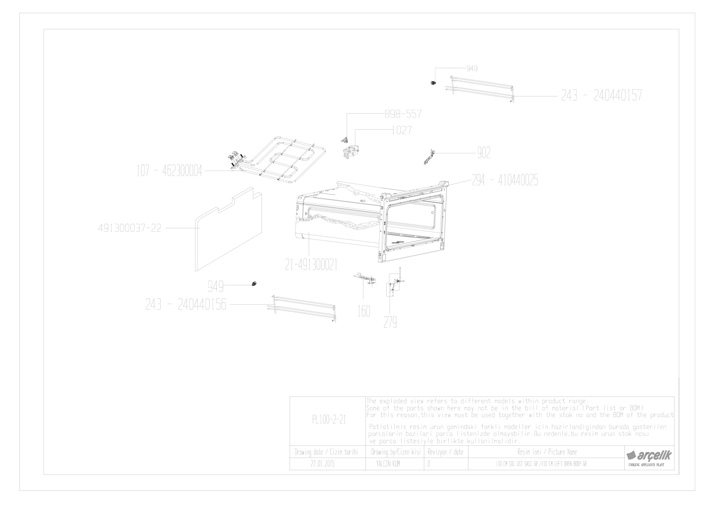 100CM LEFT TOP OVEN BODY GR EXPLODED VIEW