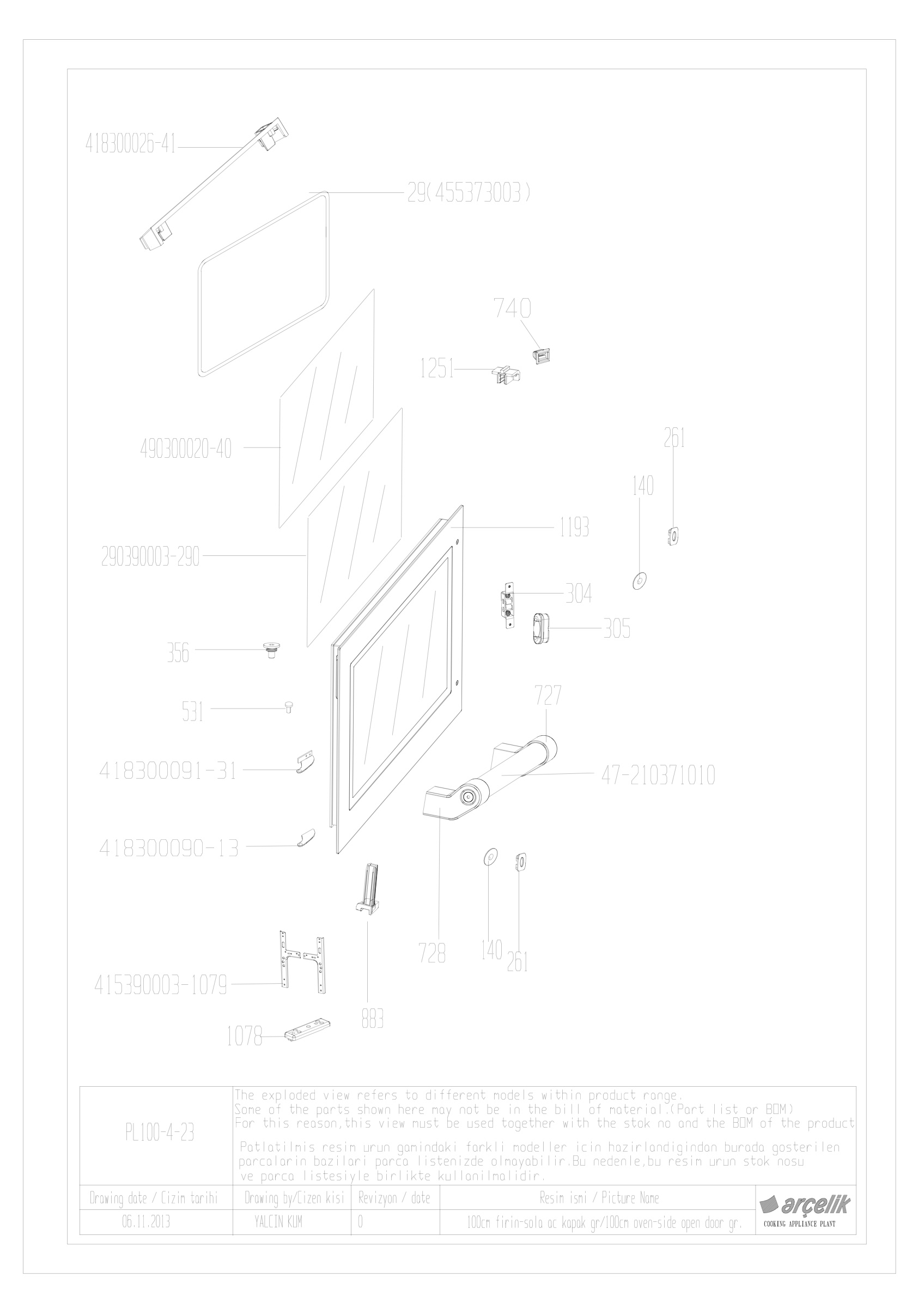 90CM LEFT BOTTOM FRONT DOOR GR EXPLODED VIEW