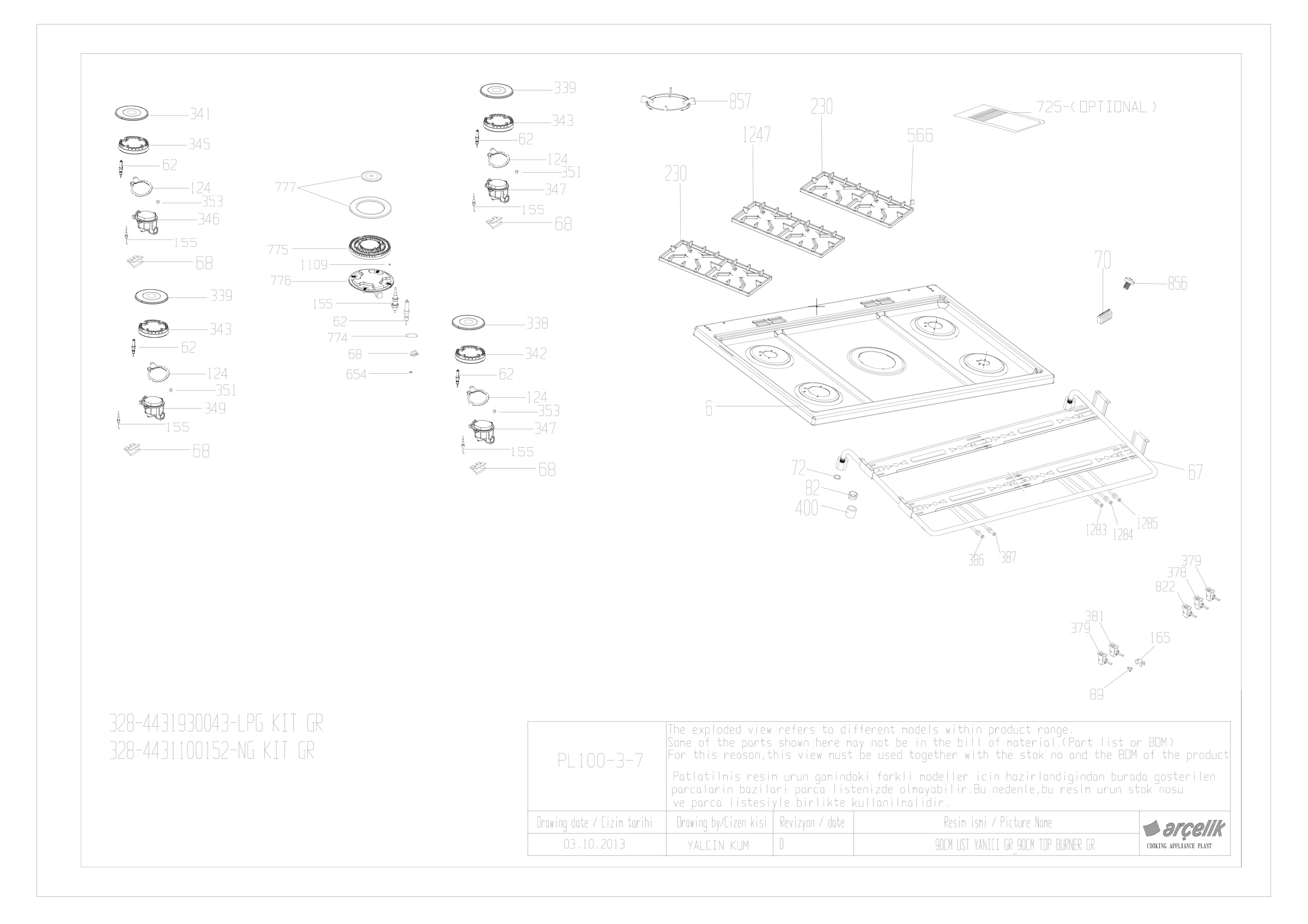 90CM TOP BURNER GR EXPLODED VIEW