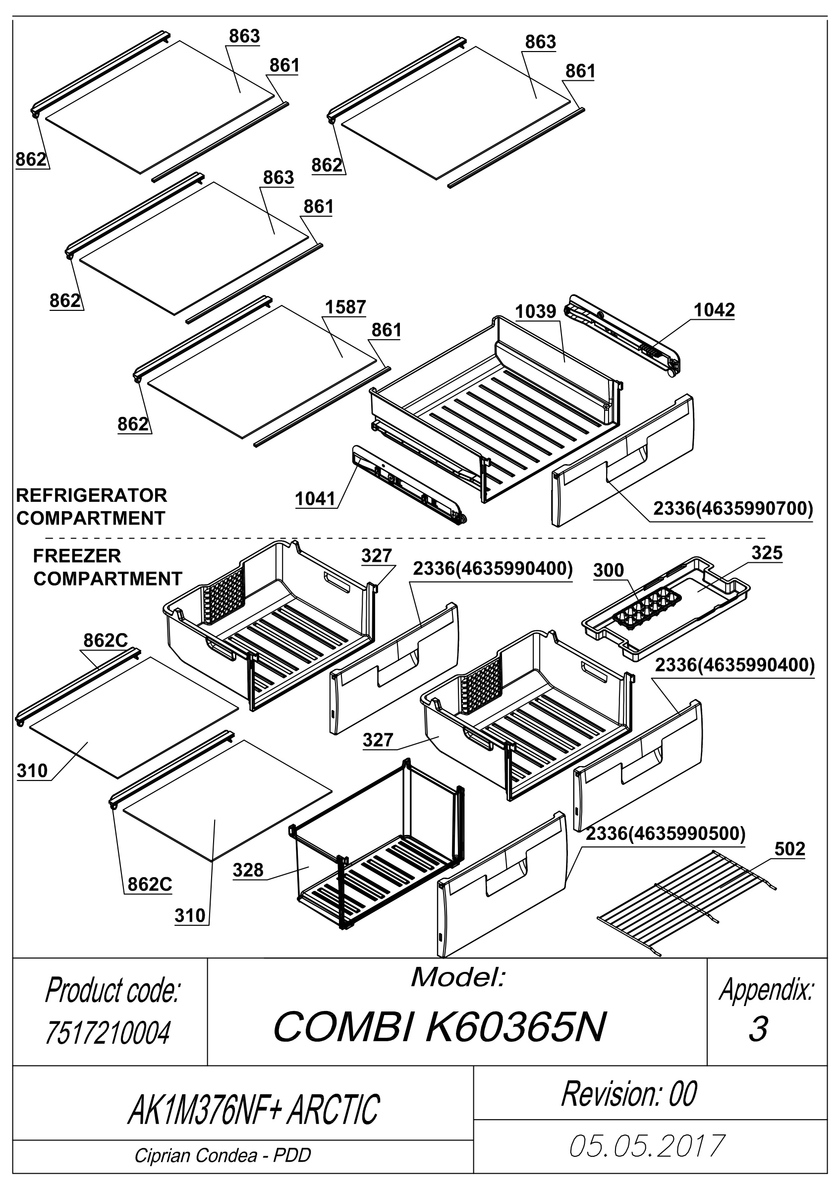 EXPLODED VIEW SHELVES AK1M376NF+ ARCTIC
