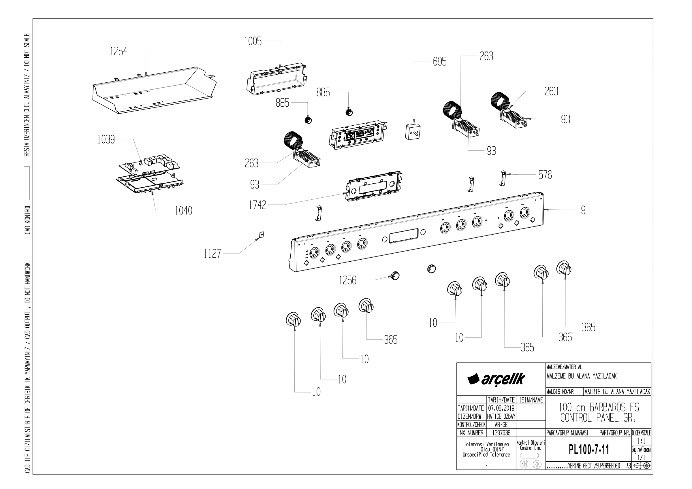 100CM CONTROL PANEL GR EXPLODED VIEW