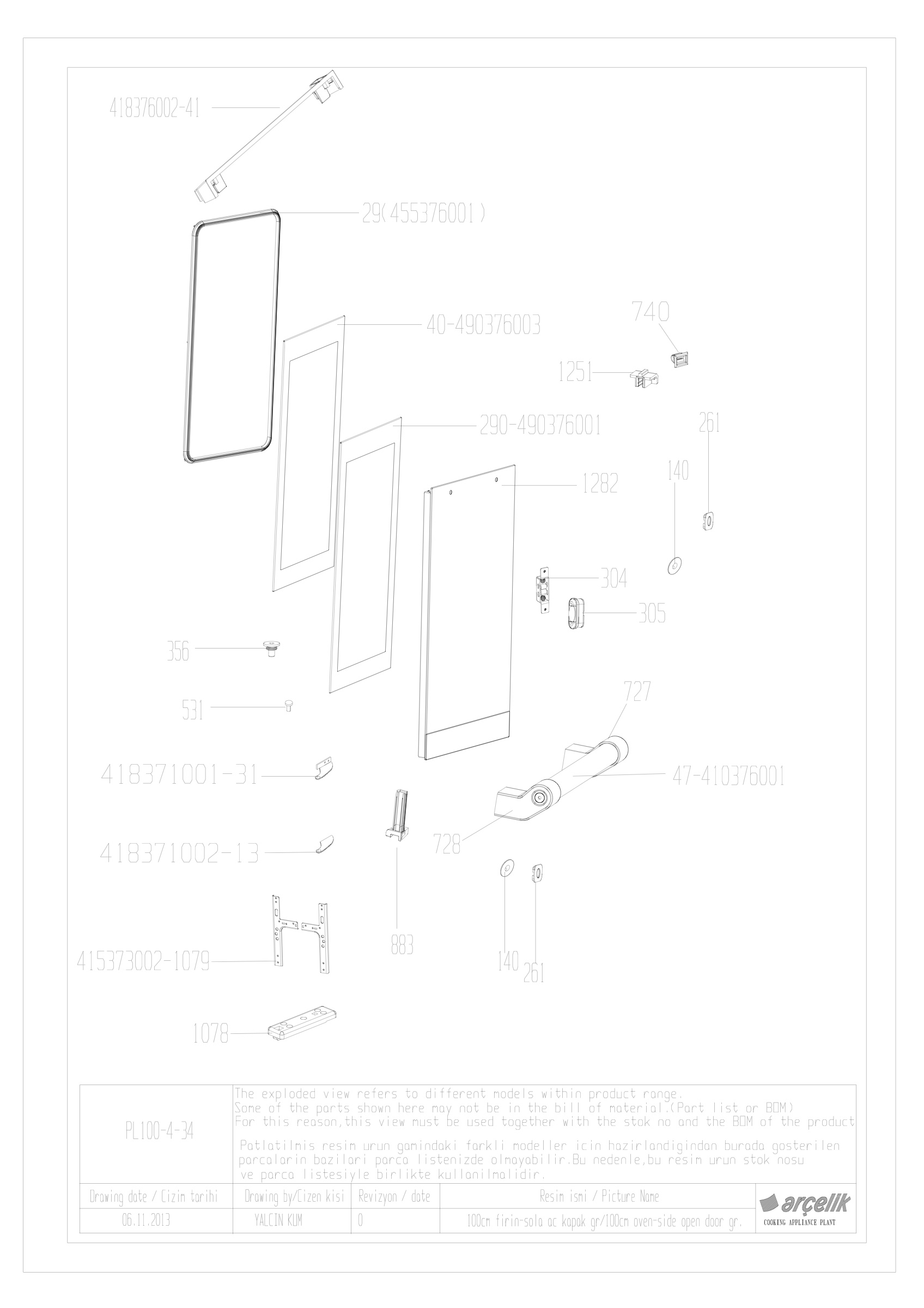 90CM RIGHT FRONT DOOR GR(40) EXPLODED VIEW